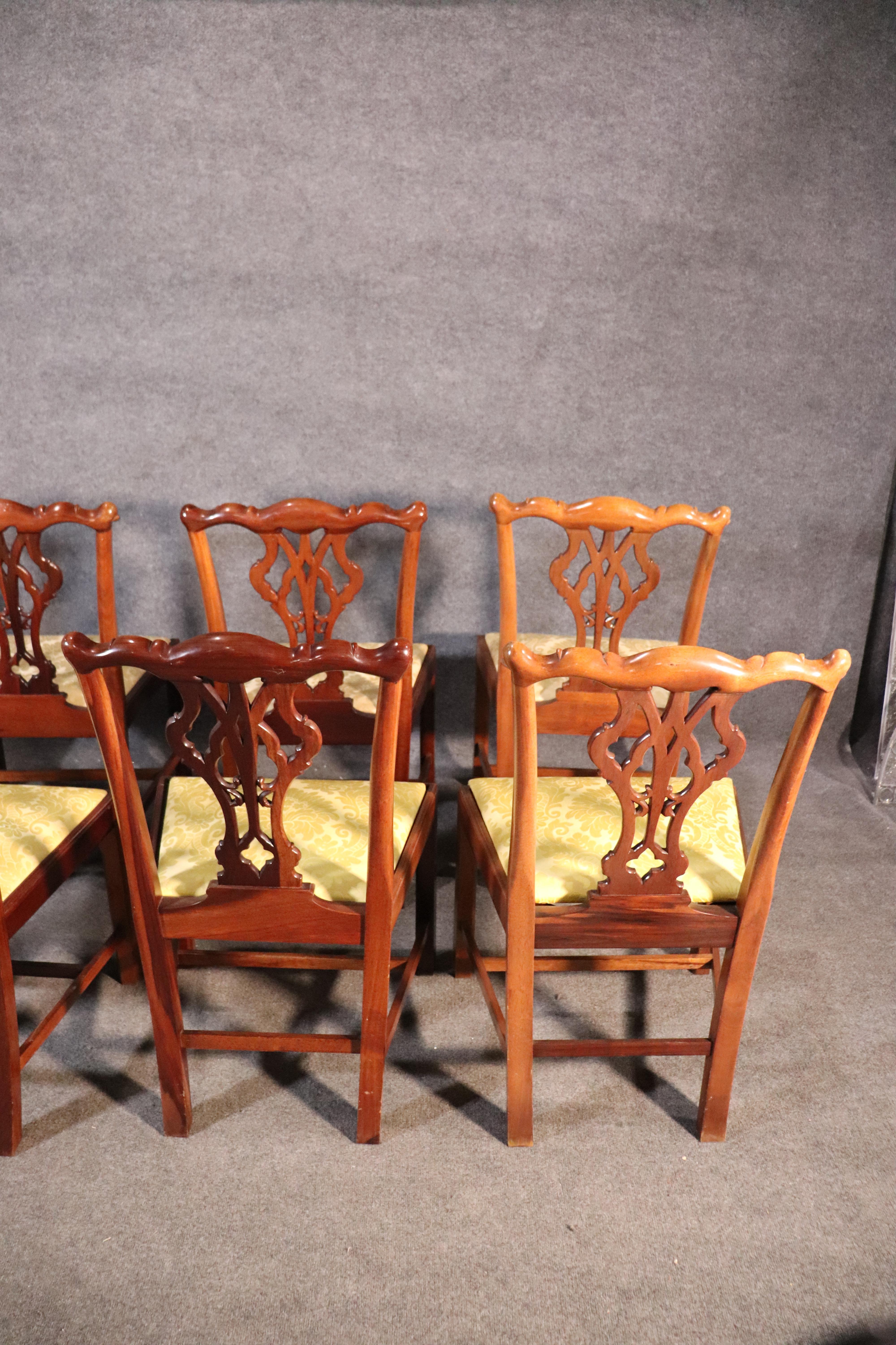 Set of 8 Solid Mahogany Chippendale Dining Room Chairs with Damask Slip Seats 10