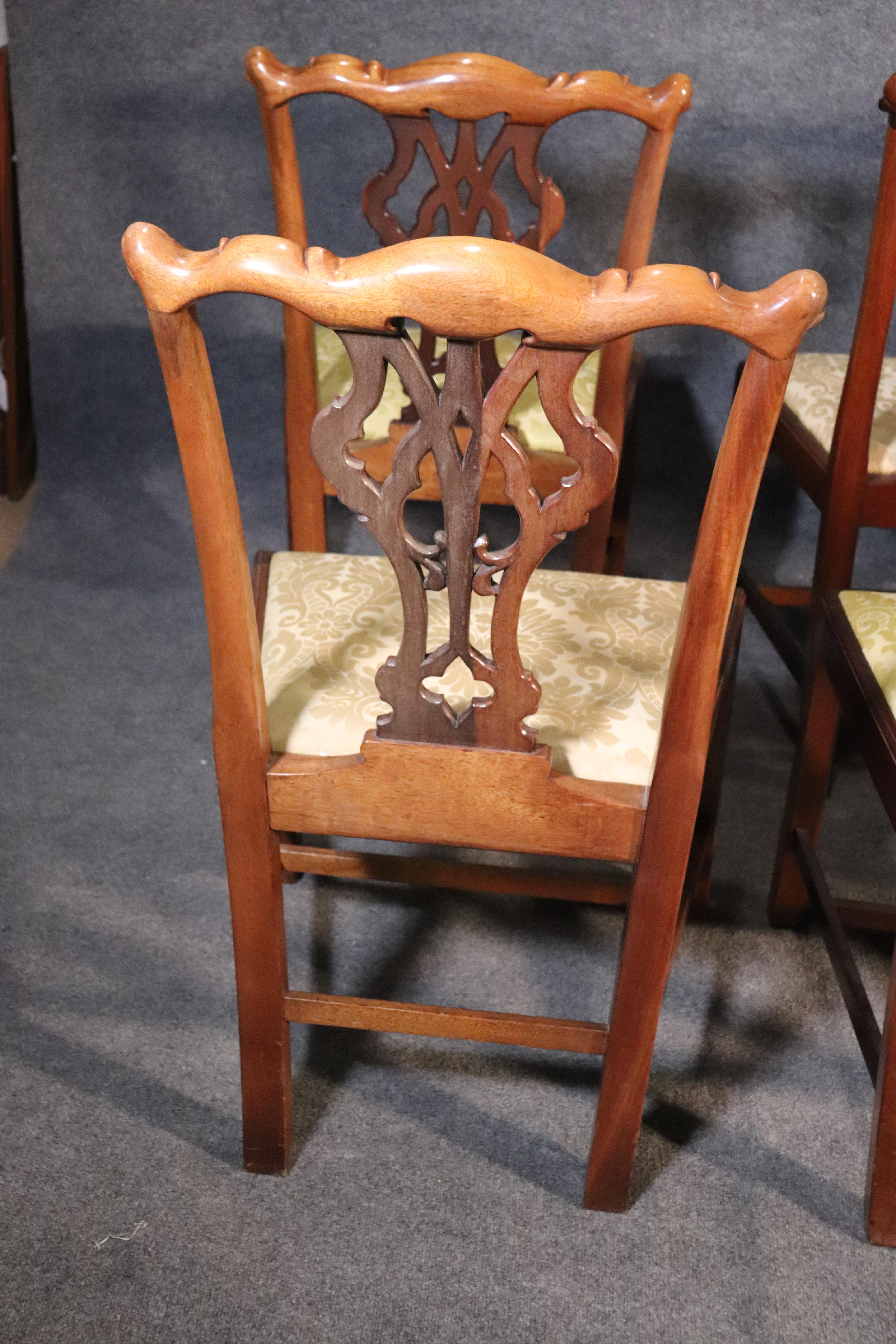 Set of 8 Solid Mahogany Chippendale Dining Room Chairs with Damask Slip Seats 12