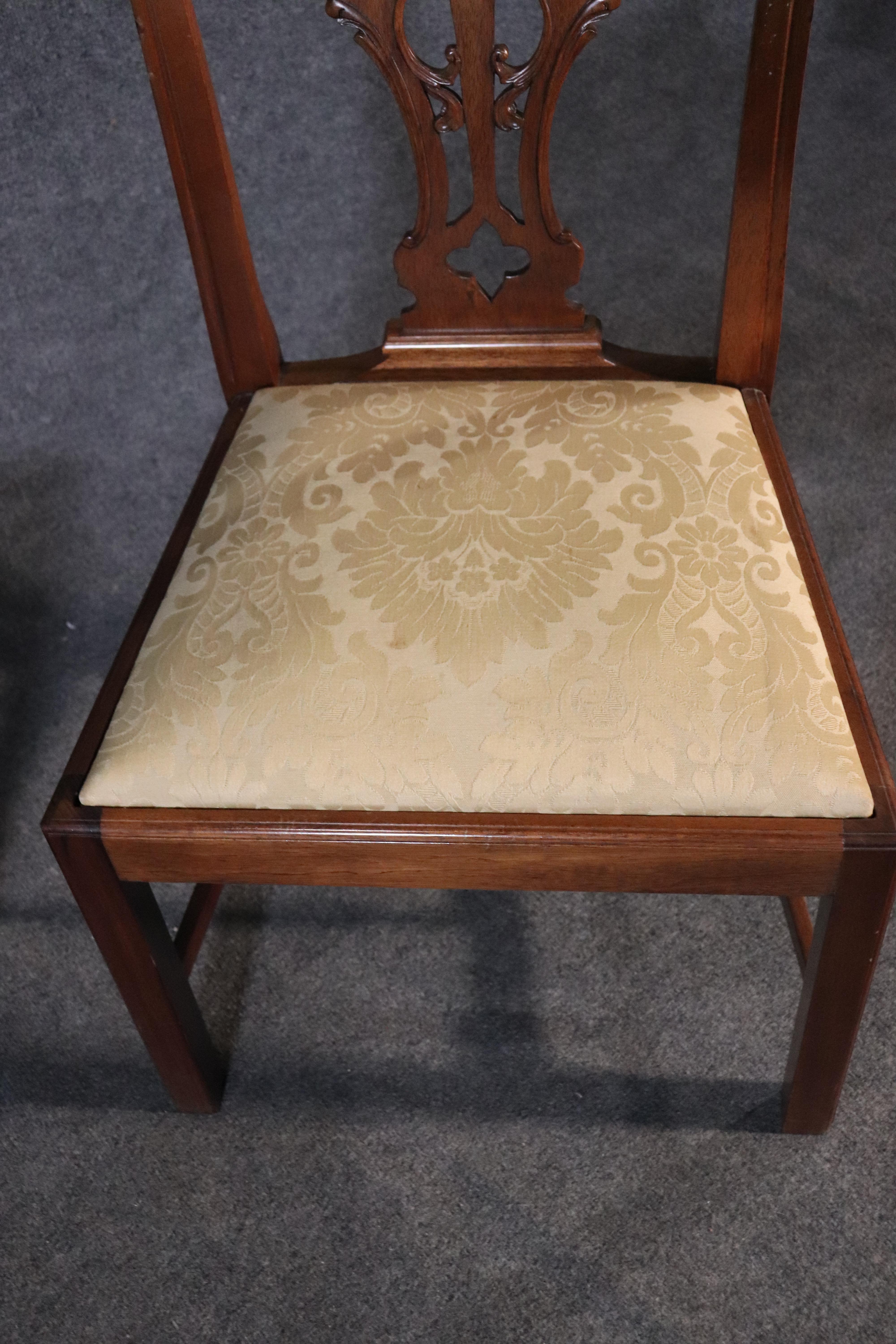 Set of 8 Solid Mahogany Chippendale Dining Room Chairs with Damask Slip Seats 3