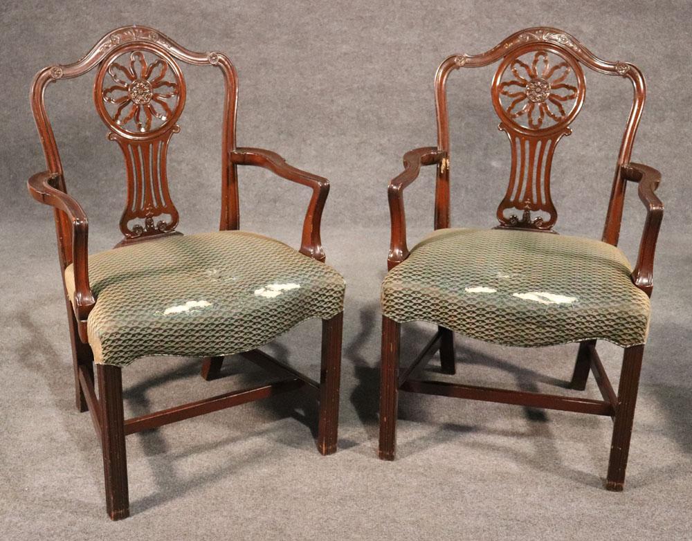 Each of these S & K dining chairs are very heavy and of the highest possible quality. The chairs are in their original condition and ready for your imagination. The carving and quality of the chairs is extremely true-to-form. The chairs date to the