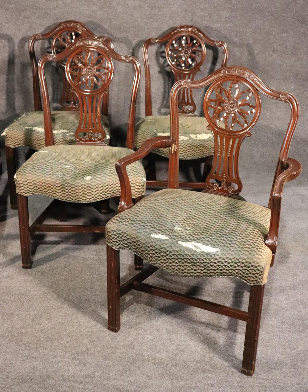 Mid-20th Century Set 8 Solid Mahogany Schmieg and Kotzian English Regency Style Dining Chairs 