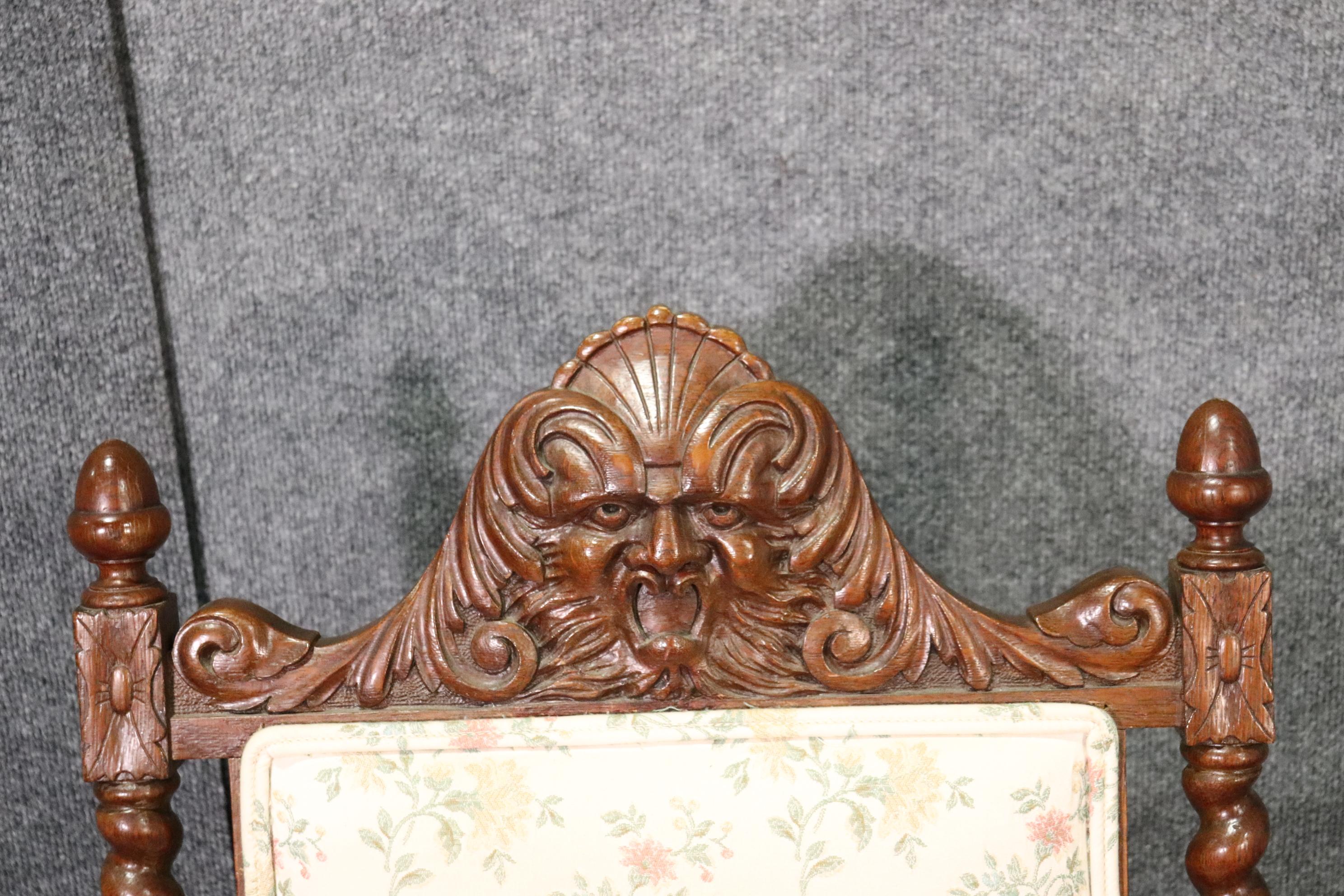 Set 8 Solid Oak RJ Horner Figural Carved Barley Twist Victorian Dining Chairs 5