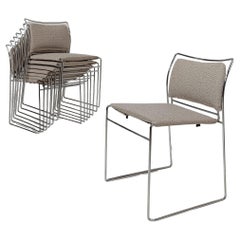 Set 8 Stackable Chairs in Chromed & Ecru Bouclé By K. Takahama for Simon Gavina