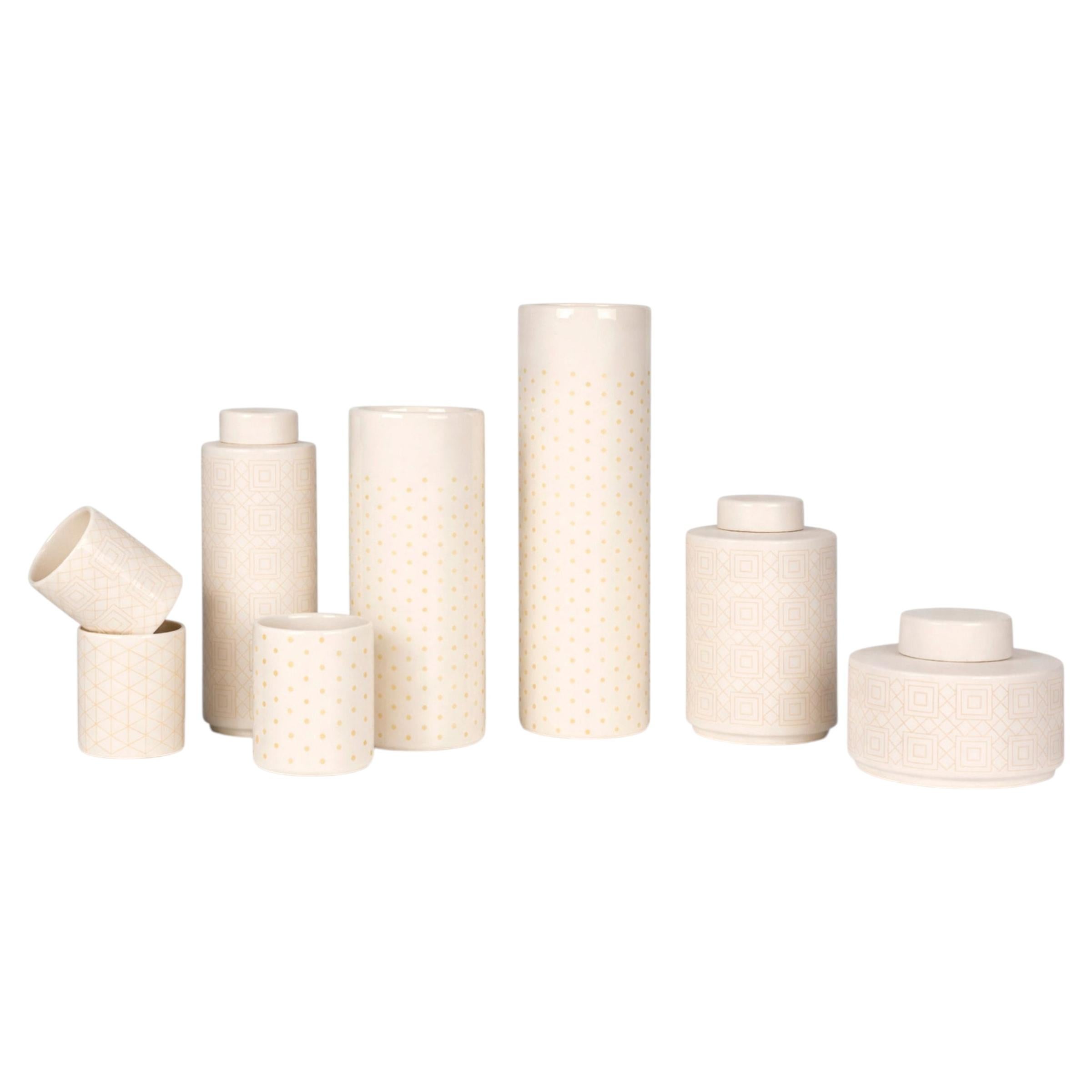 Set/8 Vases, Ceramic Vases, White, Handmade in Portugal by Lusitanus Home For Sale