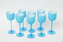 Set of 8 Very Tall Turquoise Cased Wine/Water, Goblets Carlo Moretti, Midcentury