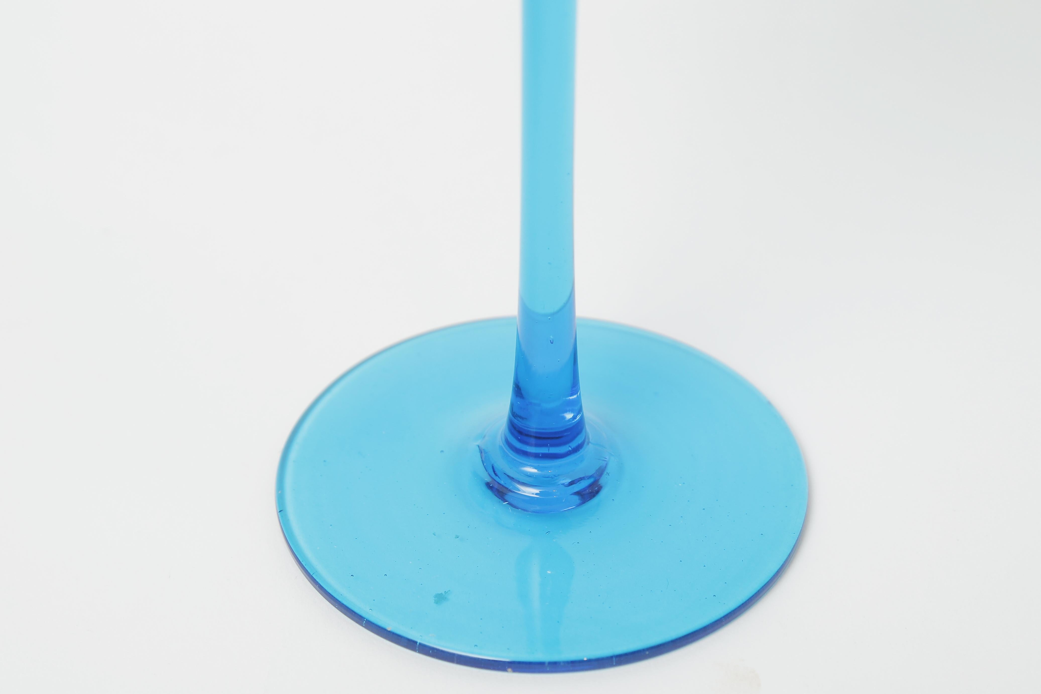 Mid-Century Modern Set of 8 Very Tall Turquoise Cased Wine/Water, Goblets Carlo Moretti, Midcentury
