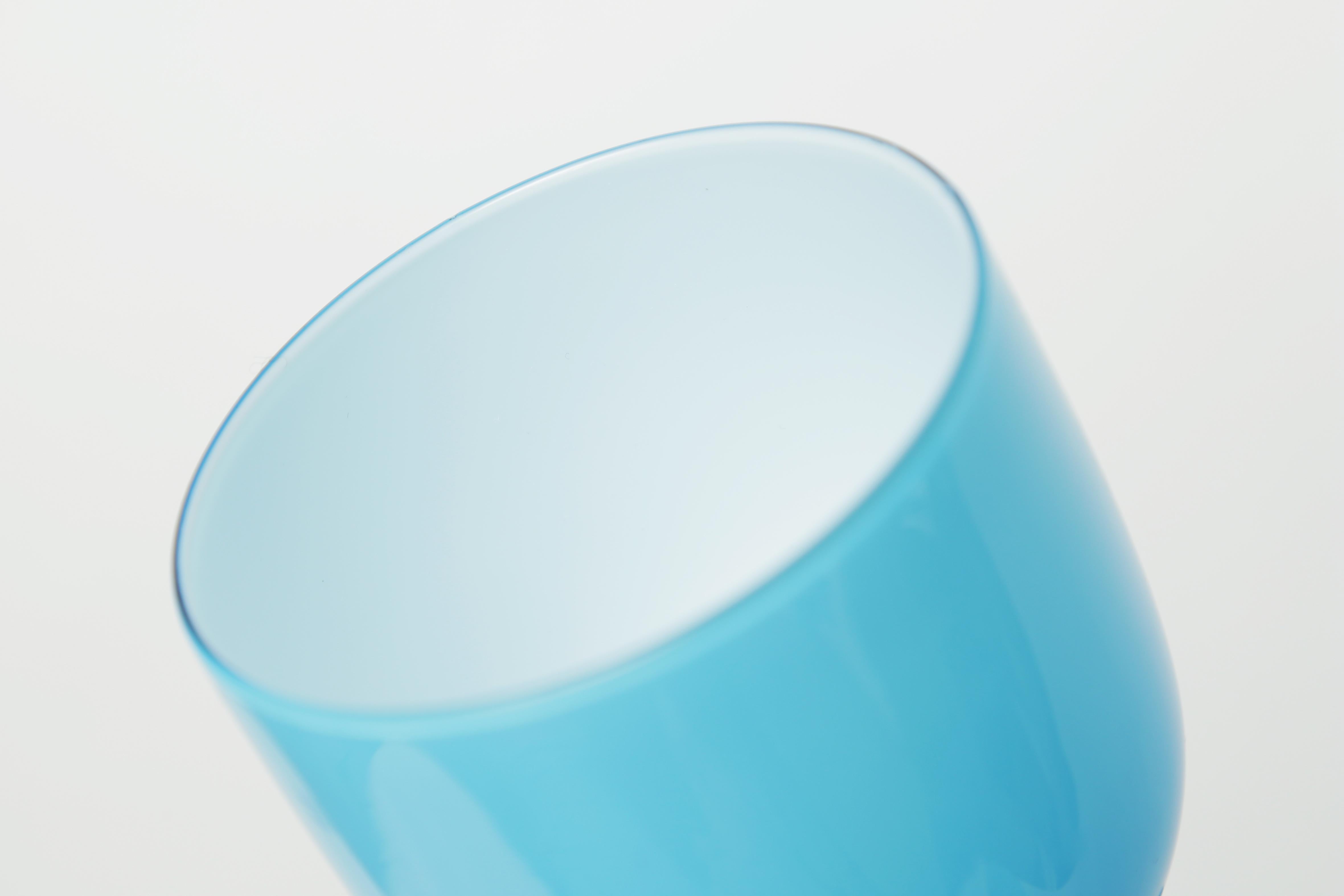 Hand-Crafted Set of 8 Very Tall Turquoise Cased Wine/Water, Goblets Carlo Moretti, Midcentury