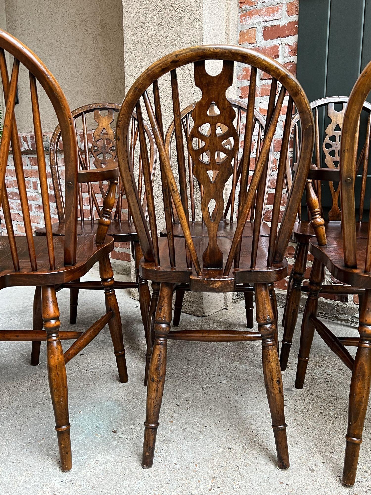 Set 8 Vintage English Dining Chairs Windsor Wheelback Dark Oak W Armchairs 2