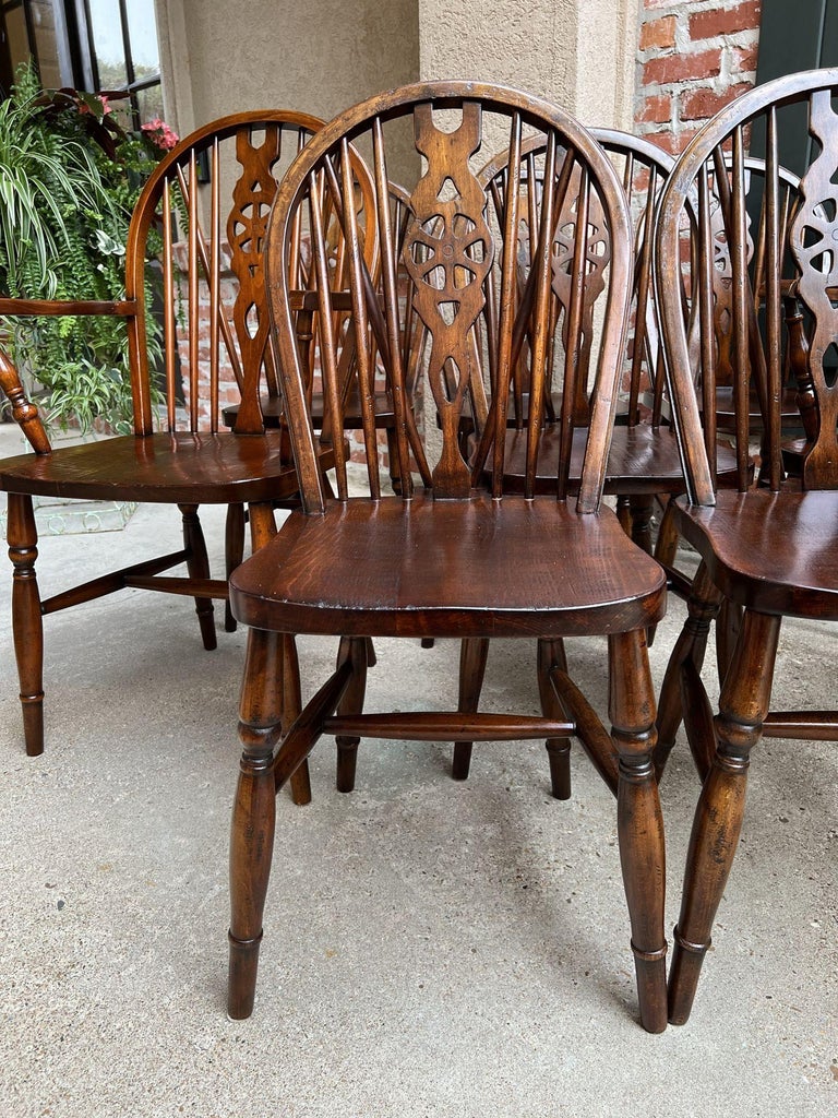 Set 8 Vintage English Dining Chairs Windsor Wheelback Dark Oak W Armchairs at 1stDibs
