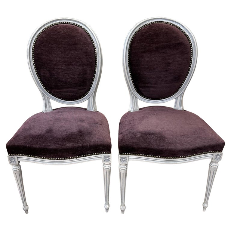 Set/8 Vintage French Louis XV Dining Chairs in Velvet For Sale at 1stDibs