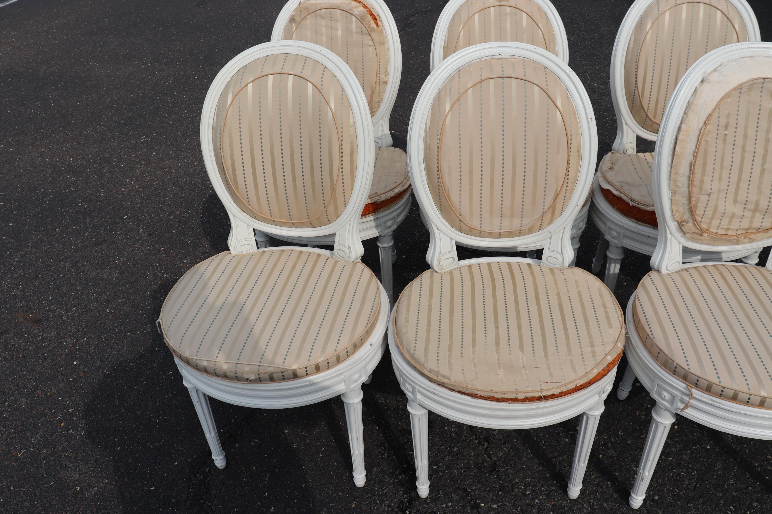 Set 8 White Painted French Louis XVI Oval Back Caned Dining Chairs, Circa 1900 4