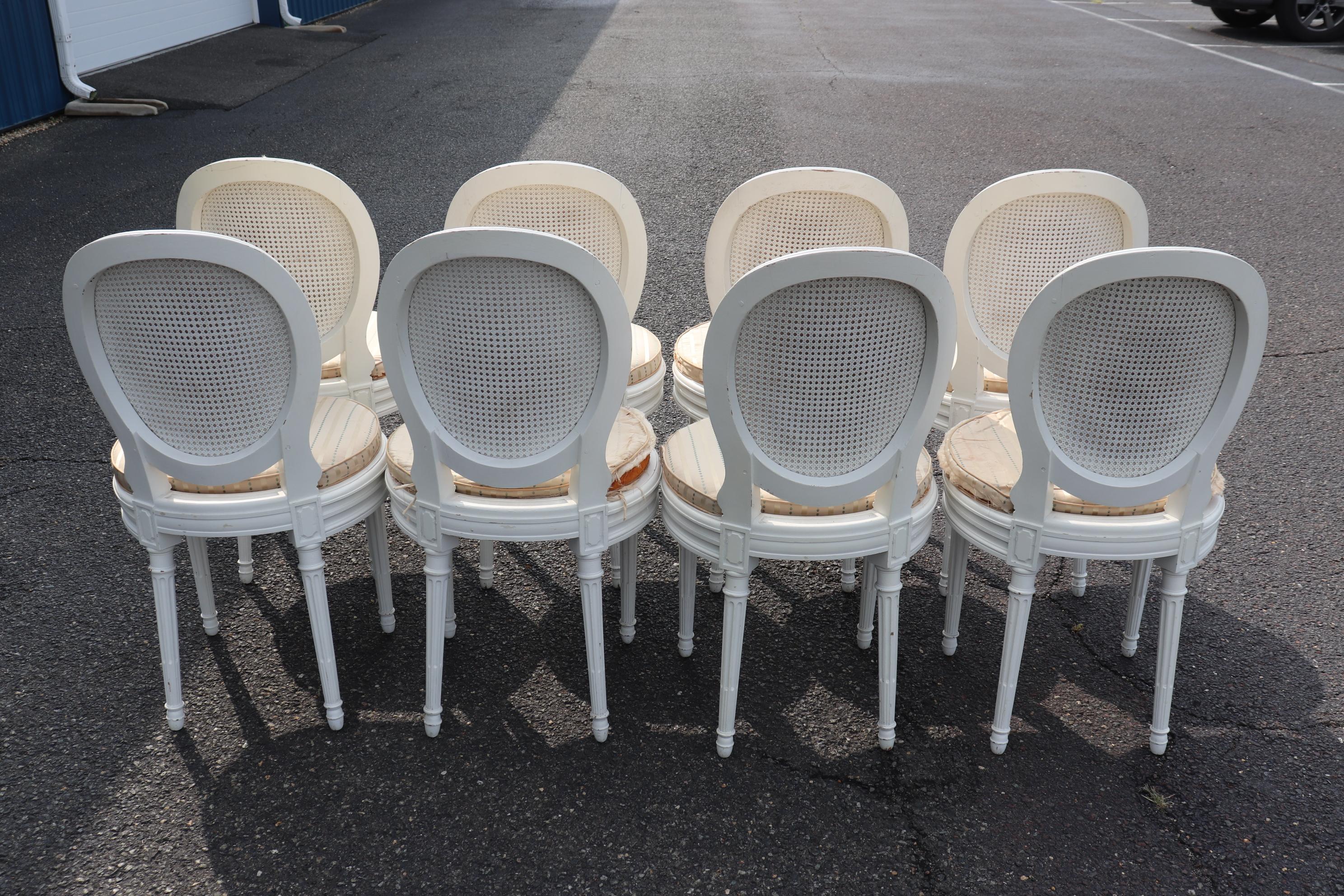 Set 8 White Painted French Louis XVI Oval Back Caned Dining Chairs, Circa 1900 5