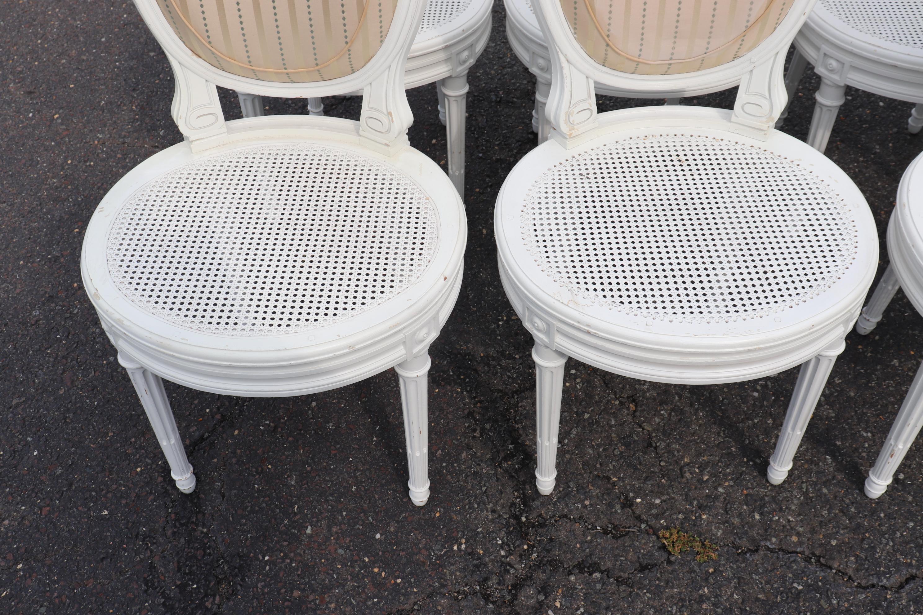 Set 8 White Painted French Louis XVI Oval Back Caned Dining Chairs, Circa 1900 9