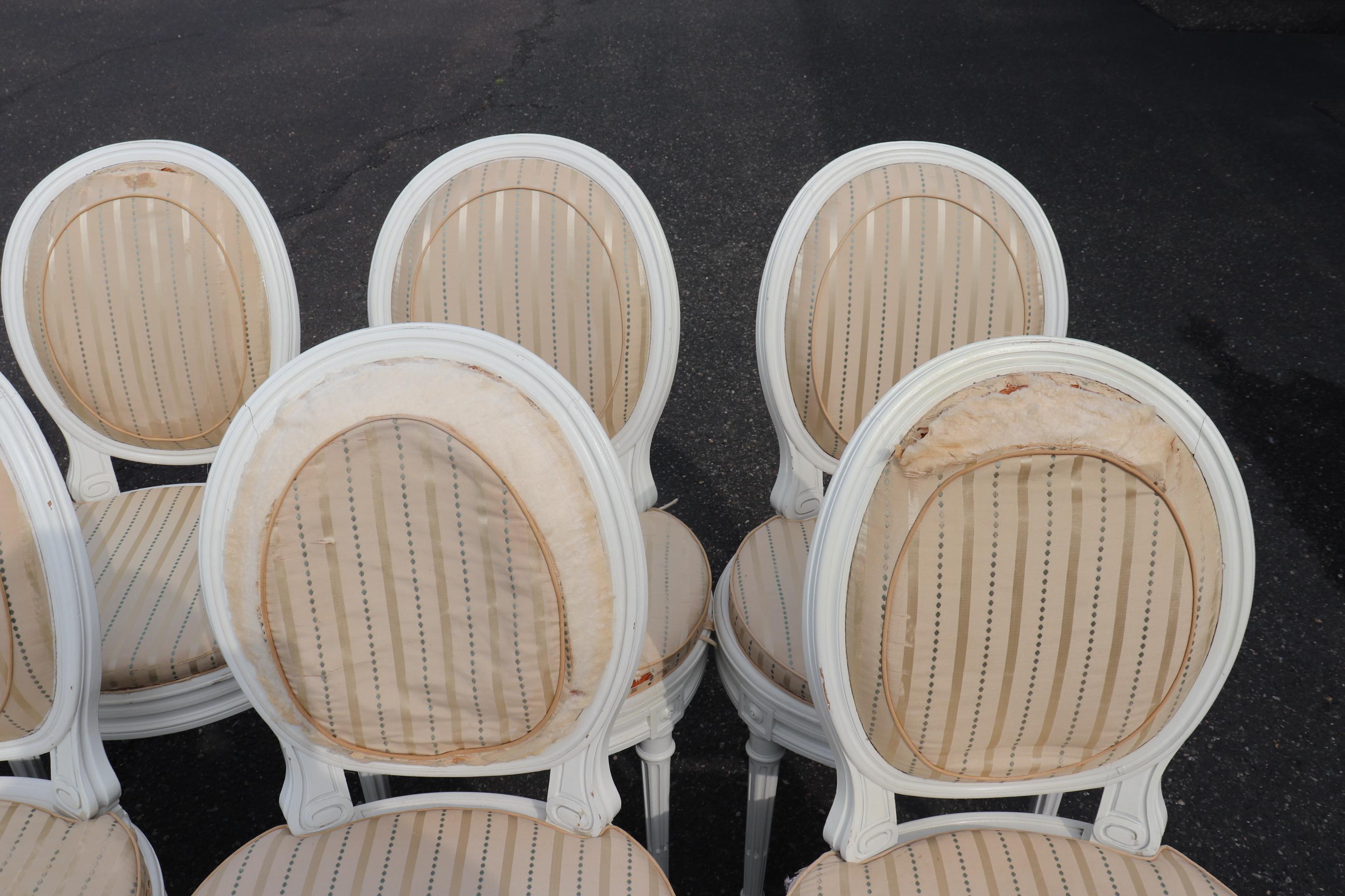 Set 8 White Painted French Louis XVI Oval Back Caned Dining Chairs, Circa 1900 1