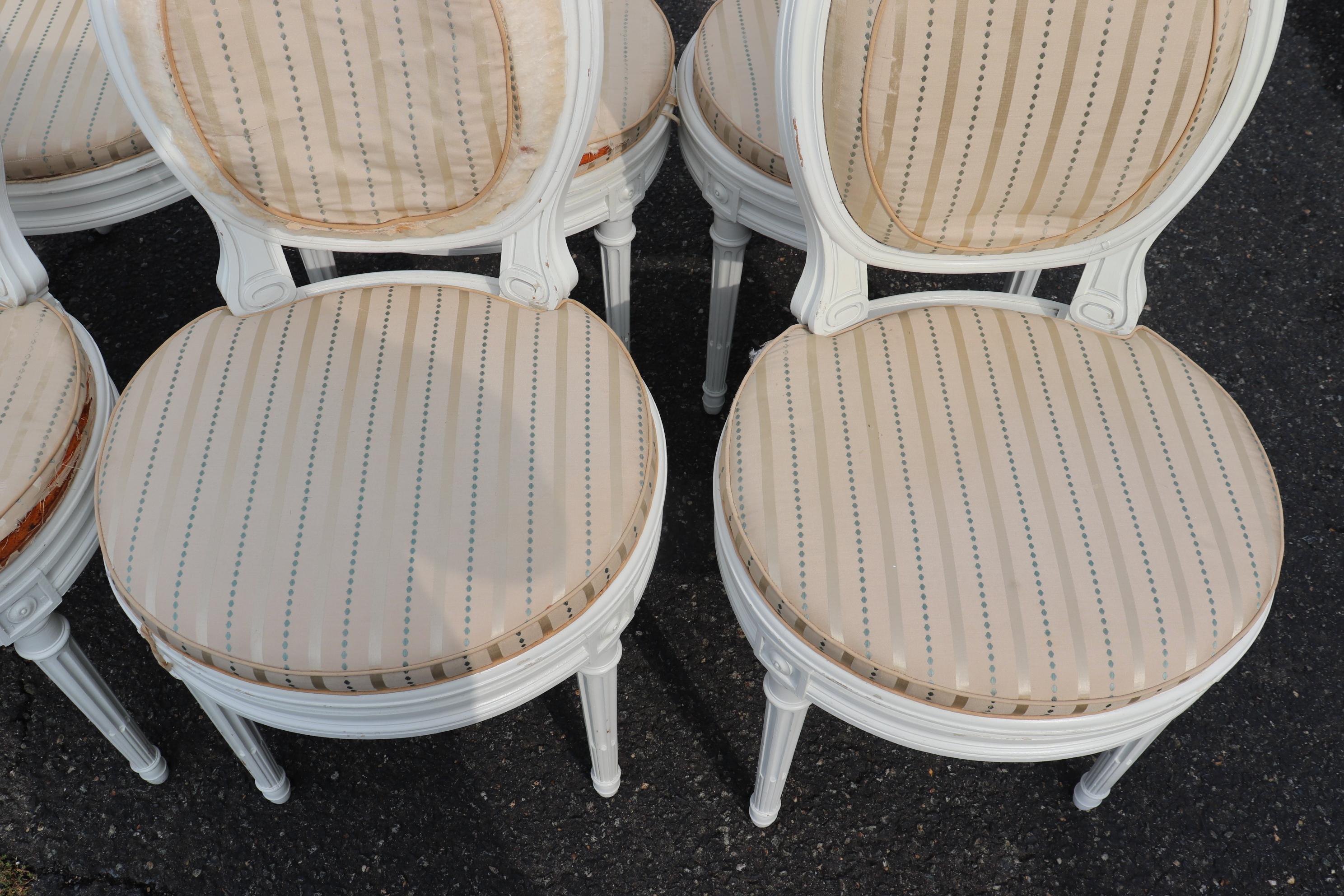 Set 8 White Painted French Louis XVI Oval Back Caned Dining Chairs, Circa 1900 2