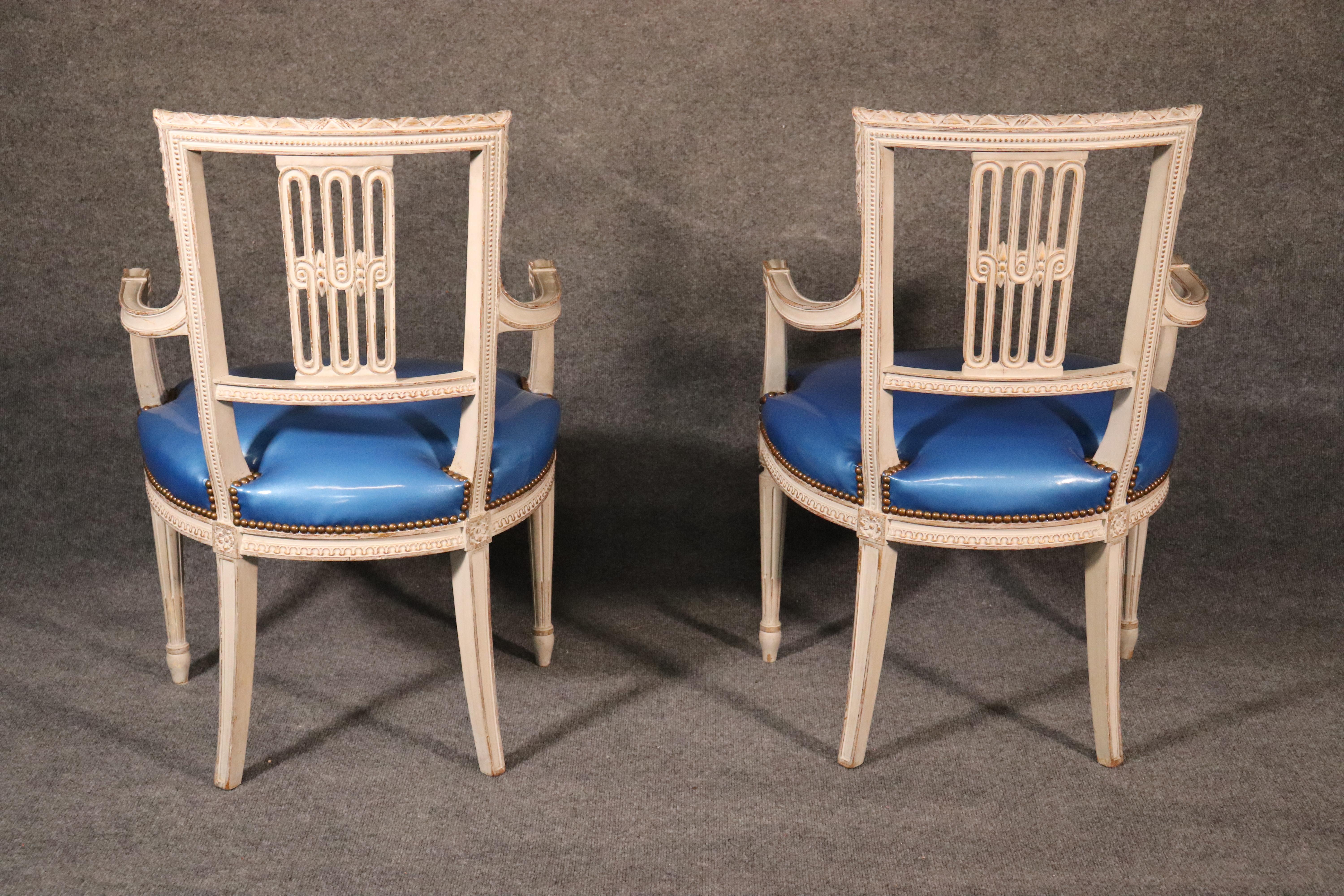 Set 8 White Painted Patent Leather Signed Maison Jansen Dining Armchairs 3