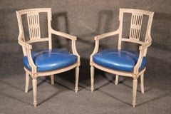 Set 8 White Painted Patent Leather Signed Maison Jansen Dining Armchairs