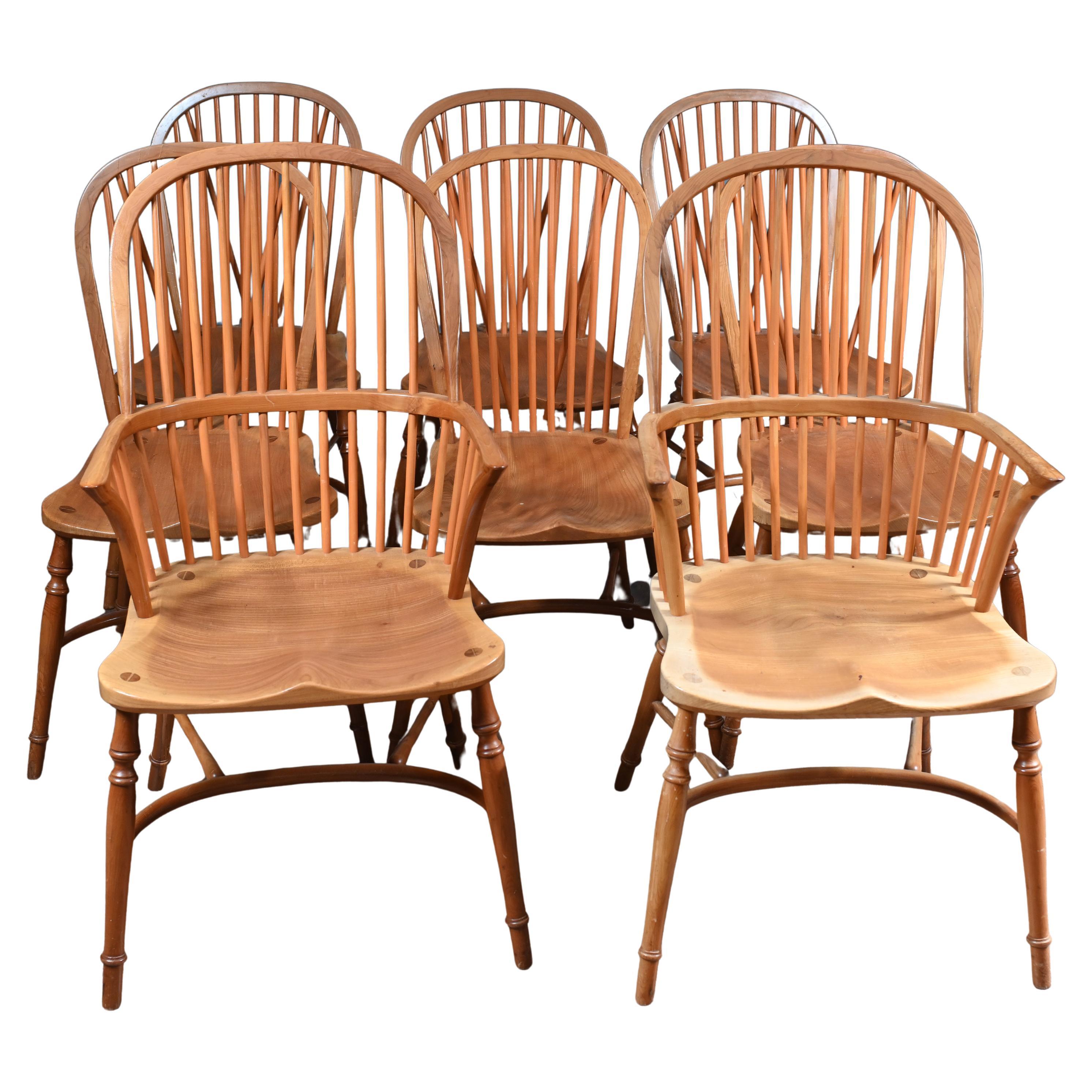 Set 8 Sedie Windsor Wood Wood Farmhouse Stewart Linford in vendita