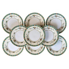 Set 9 Minton Porcelain Chinoiserie Dinner Plates with Vases and Flower Garlands