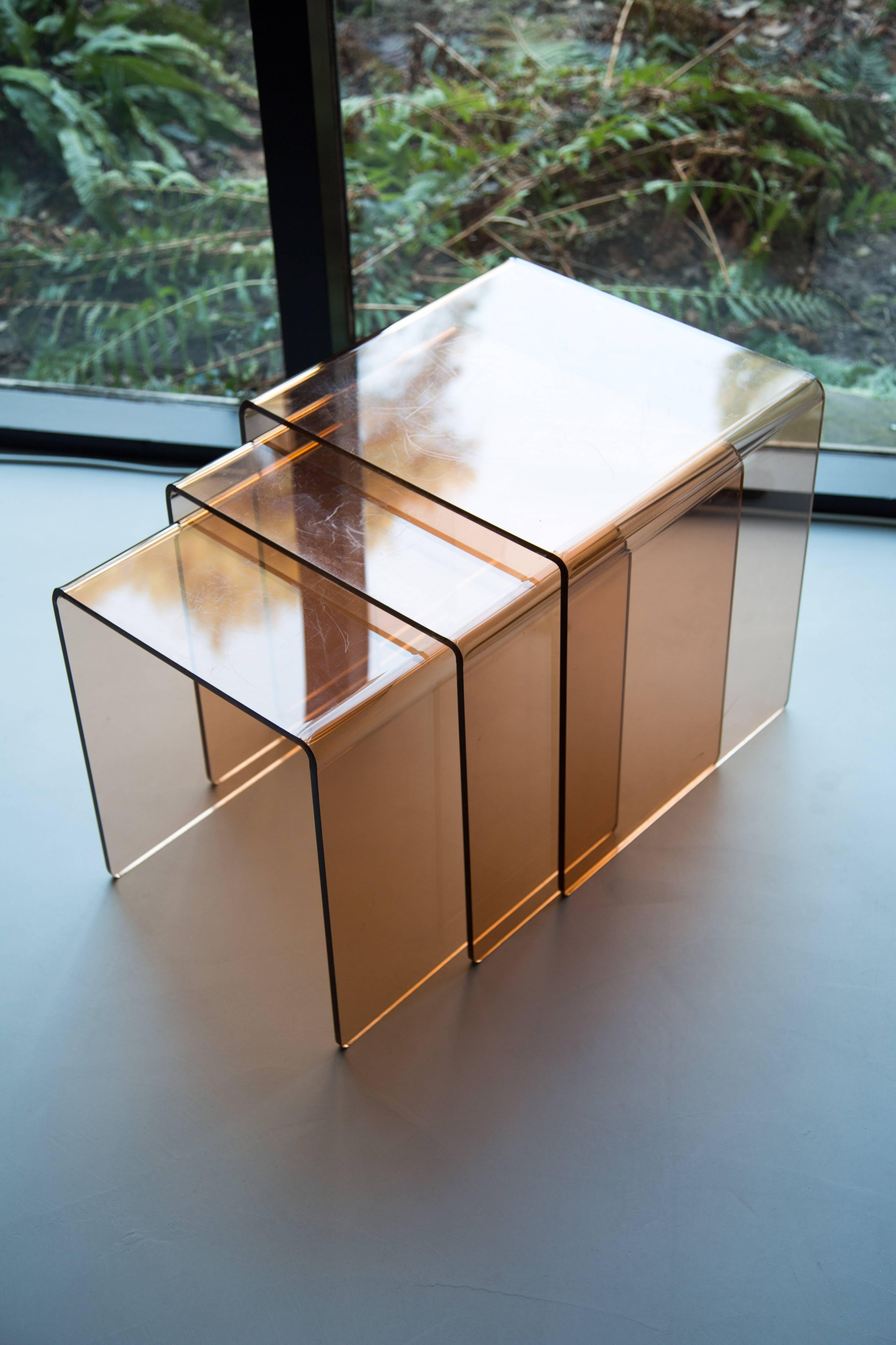 Italian Set Acrylic Nesting Tables Transparent Orange Brown Artimide