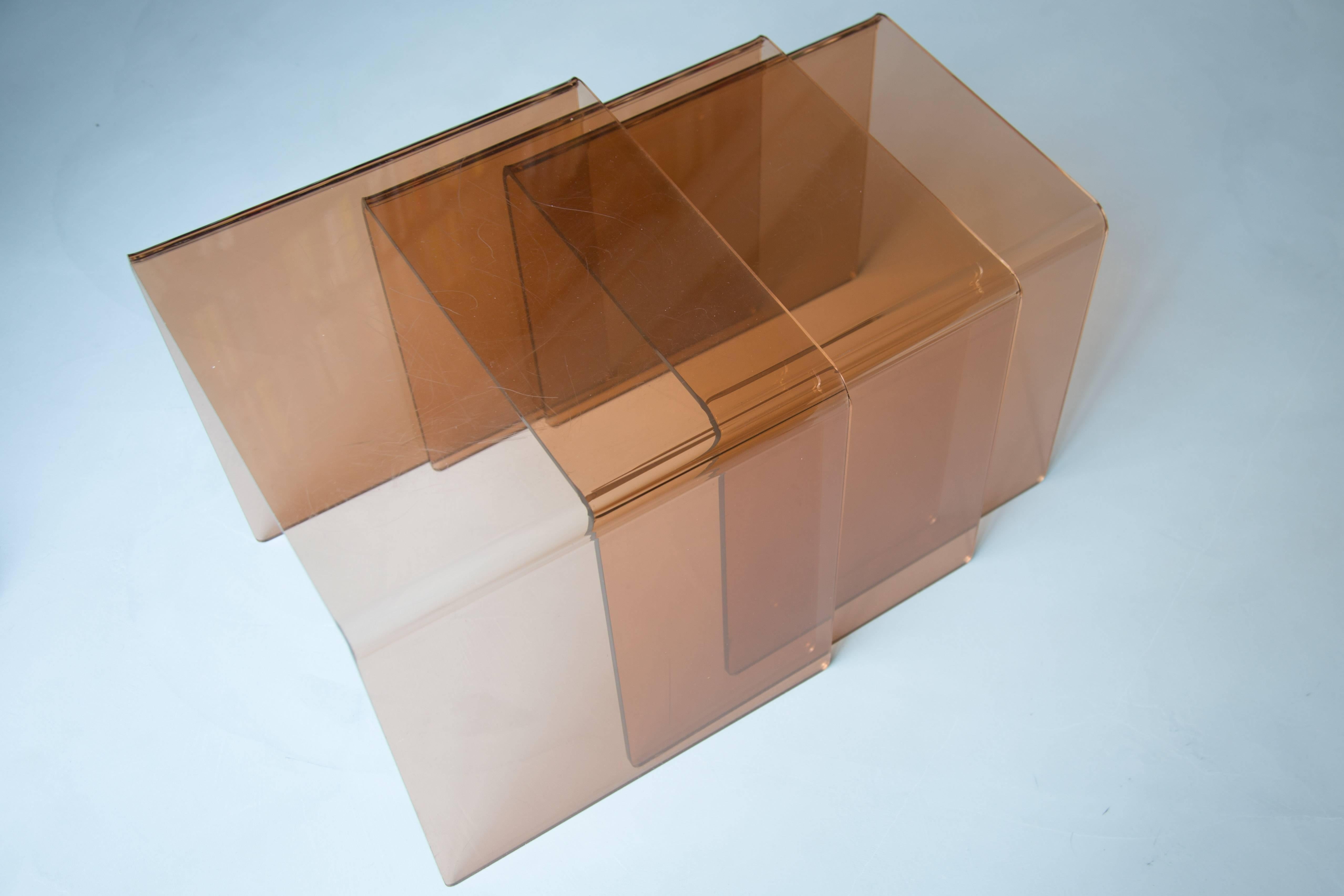 Set Acrylic Nesting Tables Transparent Orange Brown Artimide In Fair Condition In LA Arnhem, NL