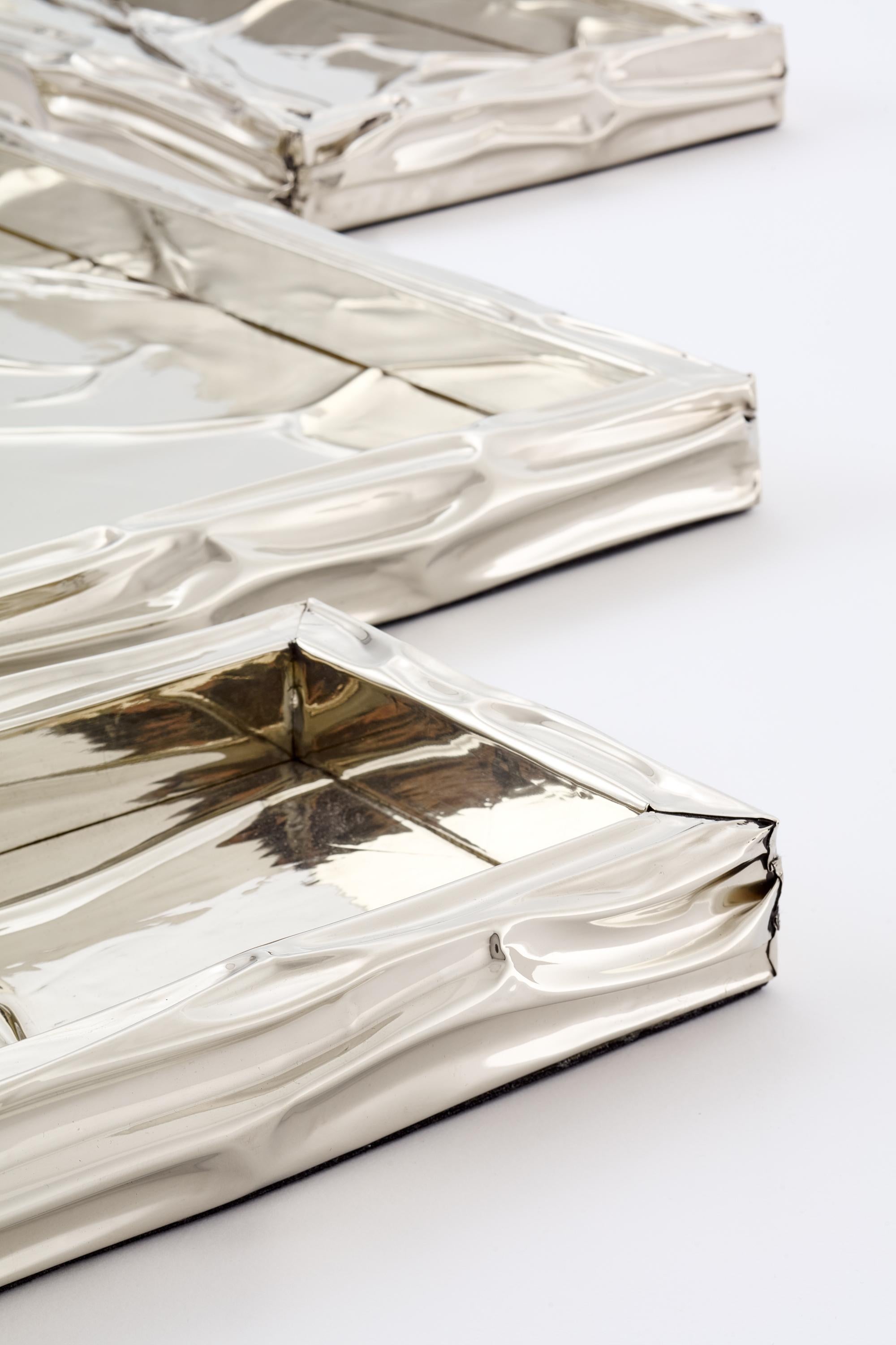 Argentine Set Aimara Rectangular Alpaca Silver Trays For Sale