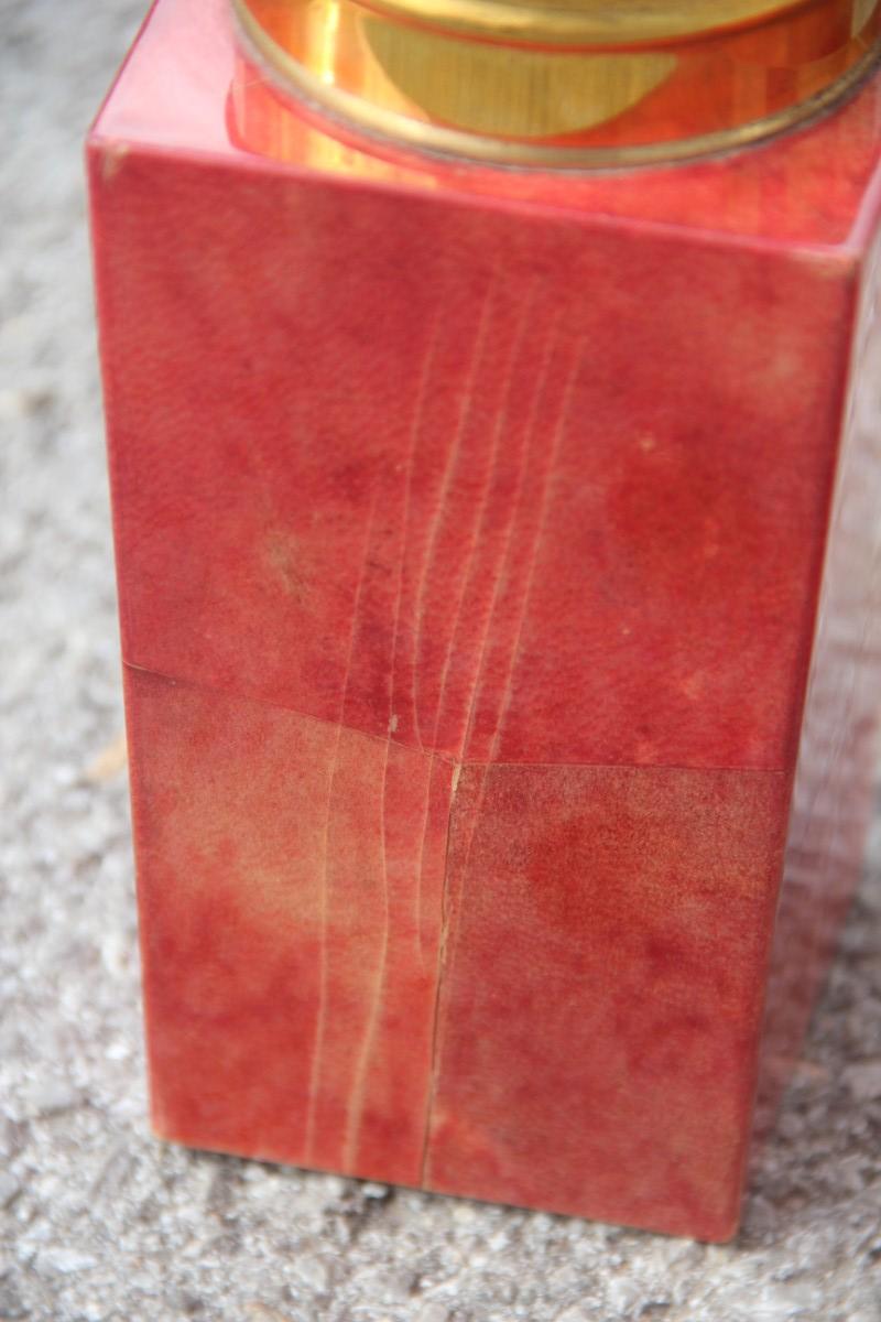 Ensemble de boîtes et pichets Aldo Tura en laiton de couleur rouge et peau de chèvre Mid-Century Modern des années 1950  en vente 5