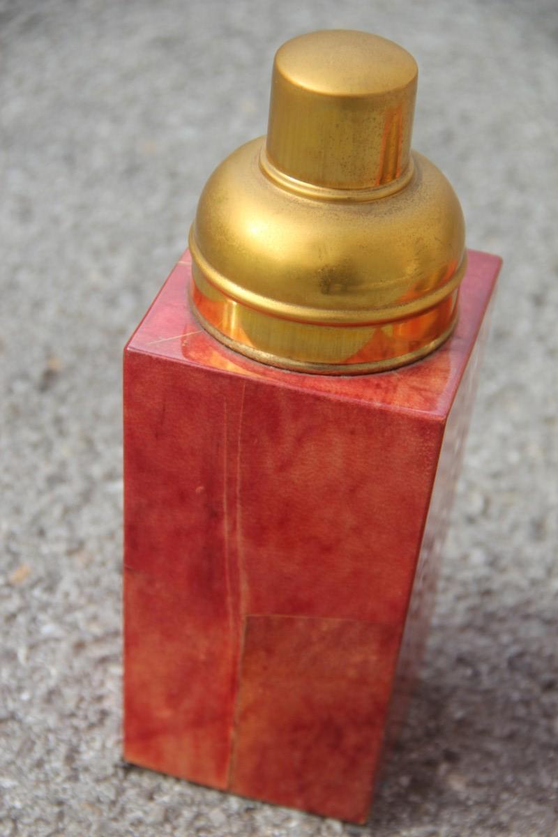 Set Aldo Tura Box Pitcher Red Color Brass and Goatskin Mid-Century Modern 1950s For Sale 8