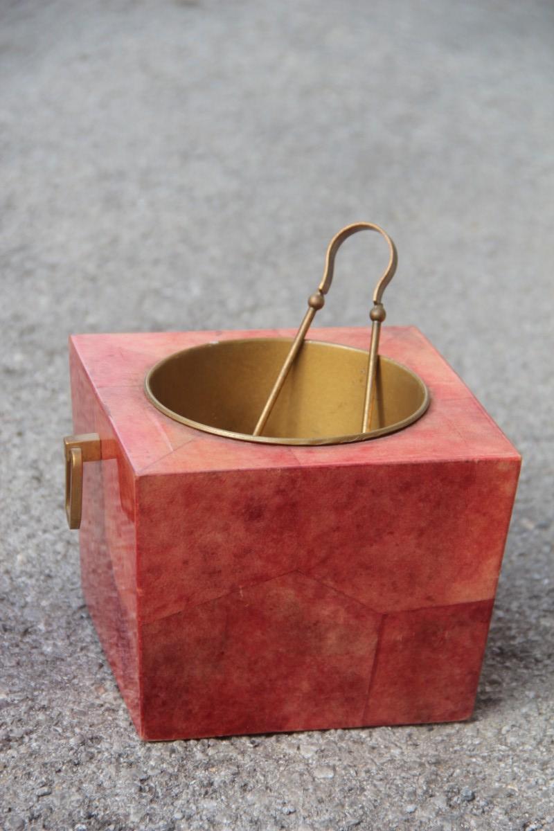 Set Aldo Tura Box Krug Rot Farbe Messing und Ziegenleder Mid-Century Modern 1950er Jahre  (Moderne der Mitte des Jahrhunderts) im Angebot