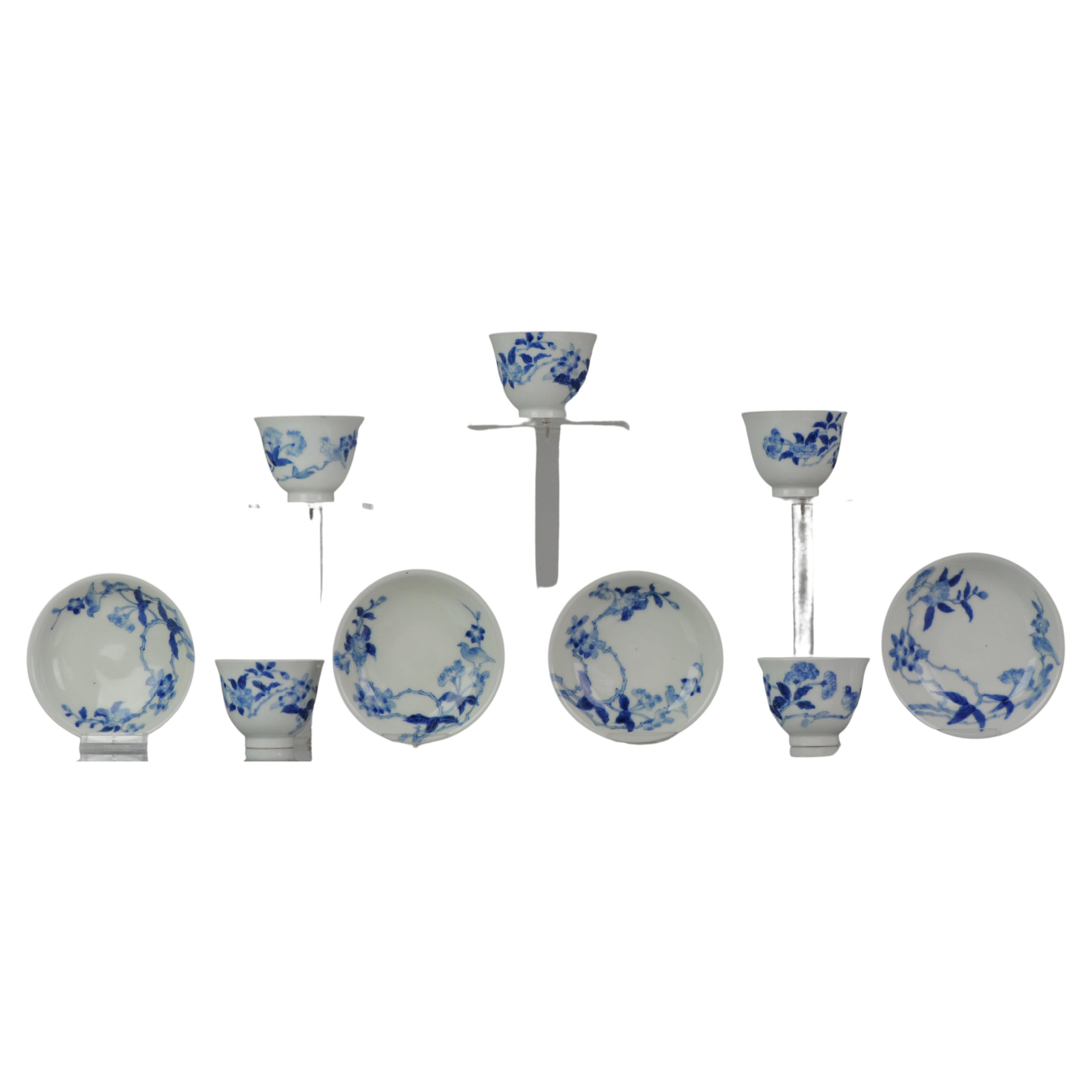  Ensemble de bols à thé anciens en porcelaine japonaise Edo/Meiji Arita bleu et blanc du 19ème siècle