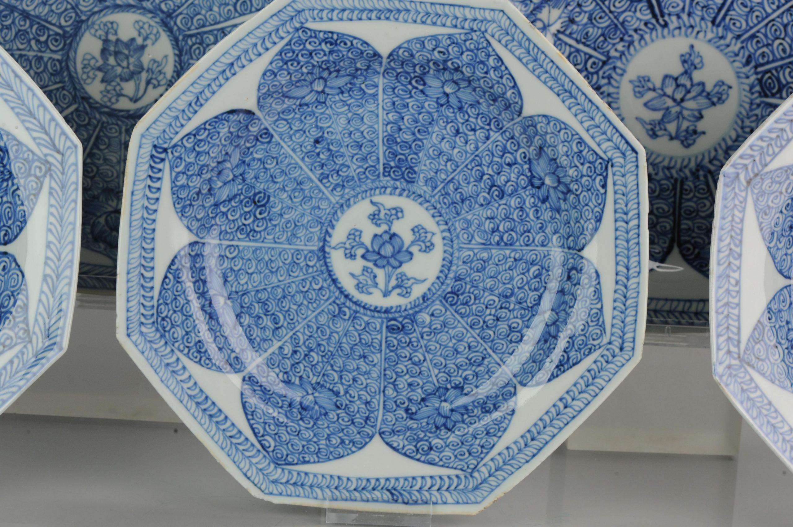 Porcelain Set Antique Chinese Kangxi / Yongzheng SE Asian Market Dish Blue White Lotus