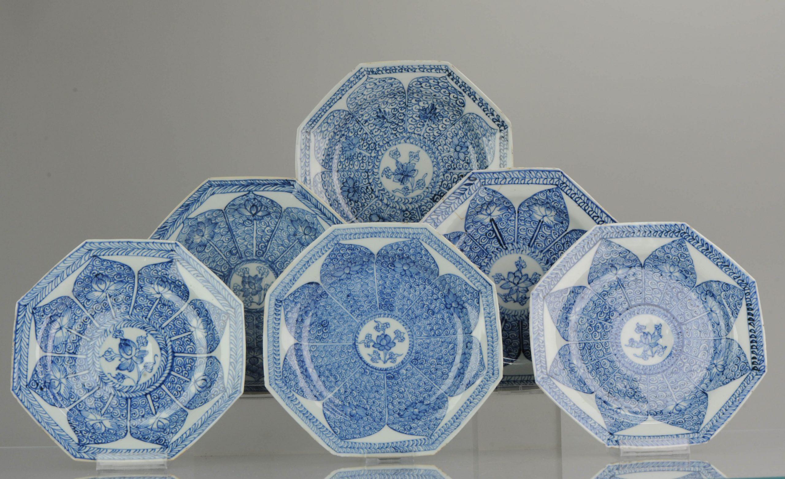 Set Antique Chinese Kangxi / Yongzheng SE Asian Market Dish Blue White Lotus 3