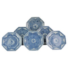 Set di piatti antichi del mercato asiatico cinese Kangxi / Yongzheng SE Blu Bianco Loto