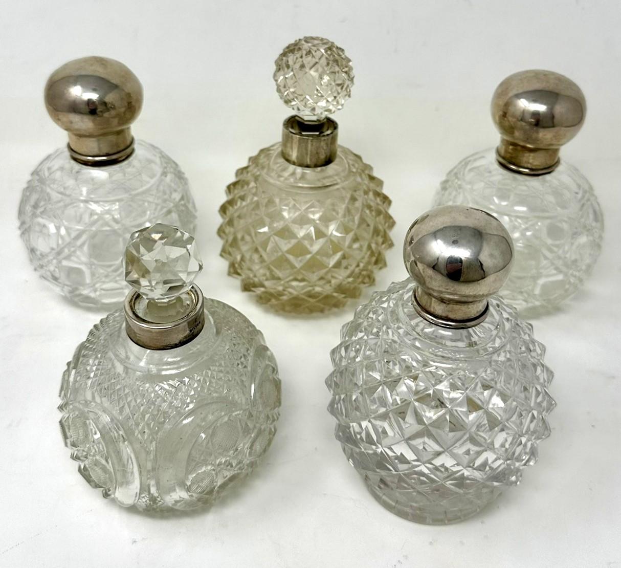 Hand-Carved Set Antique English Crystal Sterling Victorian Silver Scent Perfume Bottles 1891
