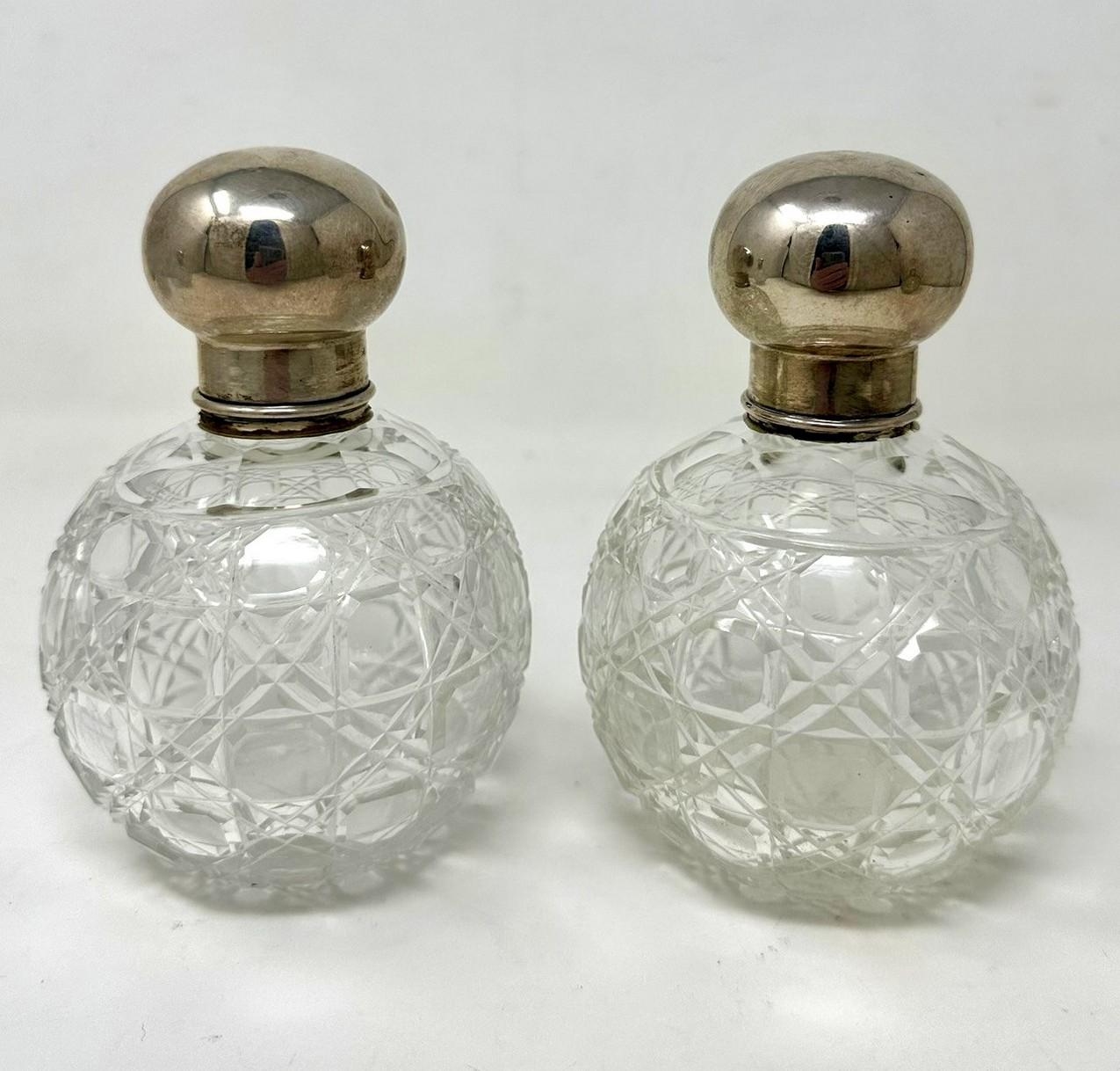 Set Antique English Crystal Sterling Victorian Silver Scent Perfume Bottles 1891 In Good Condition In Dublin, Ireland