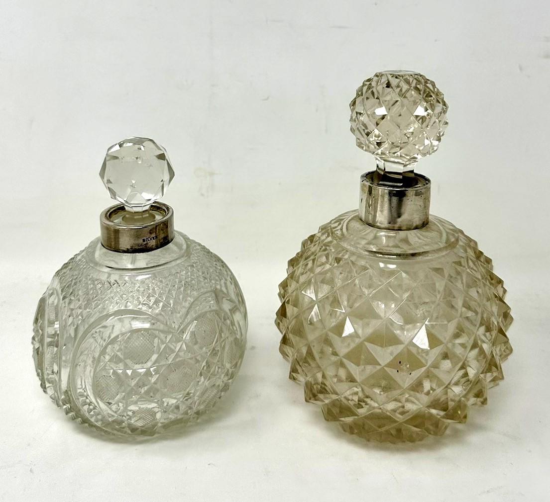 19th Century Set Antique English Crystal Sterling Victorian Silver Scent Perfume Bottles 1891