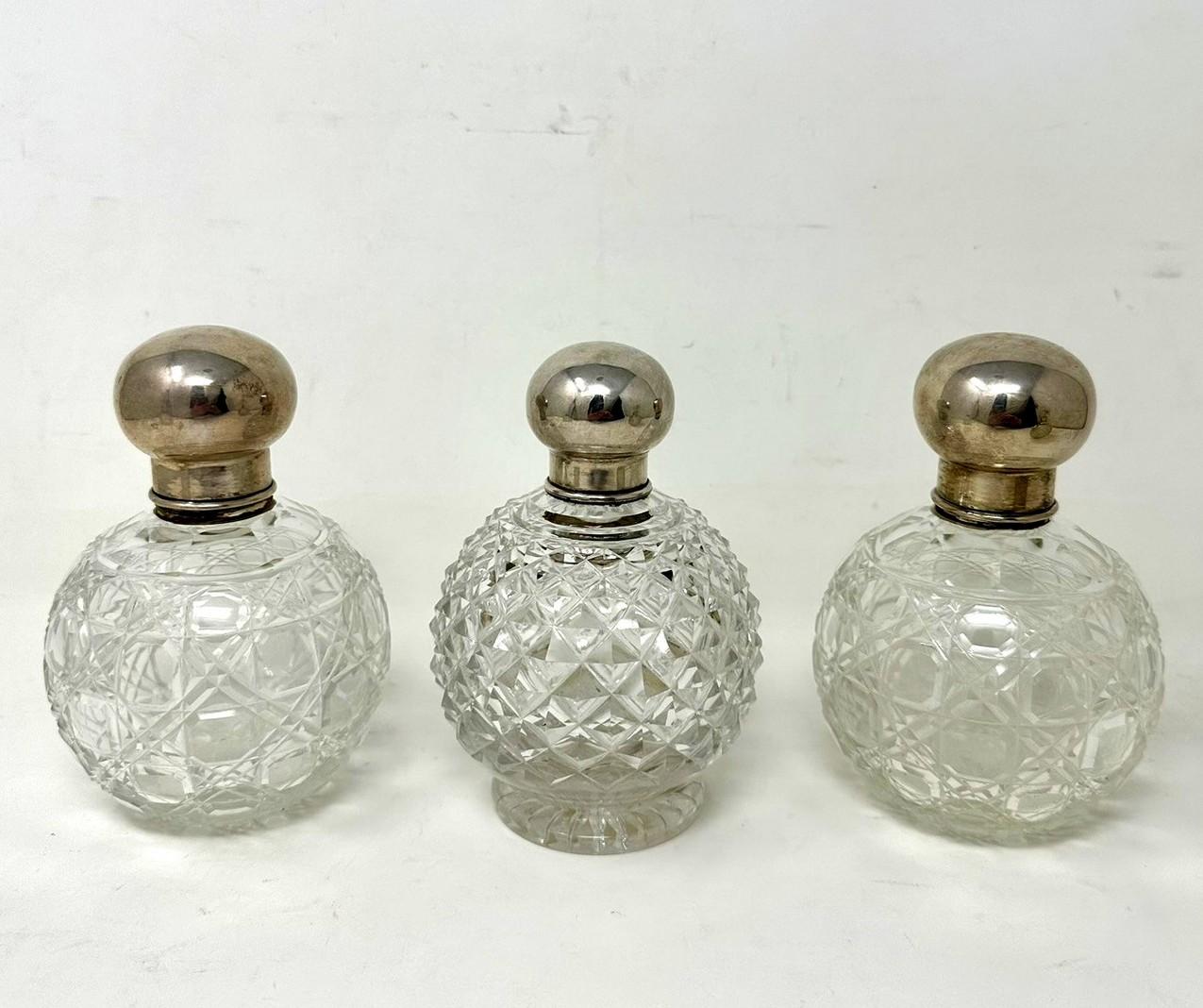 Sterling Silver Set Antique English Crystal Sterling Victorian Silver Scent Perfume Bottles 1891