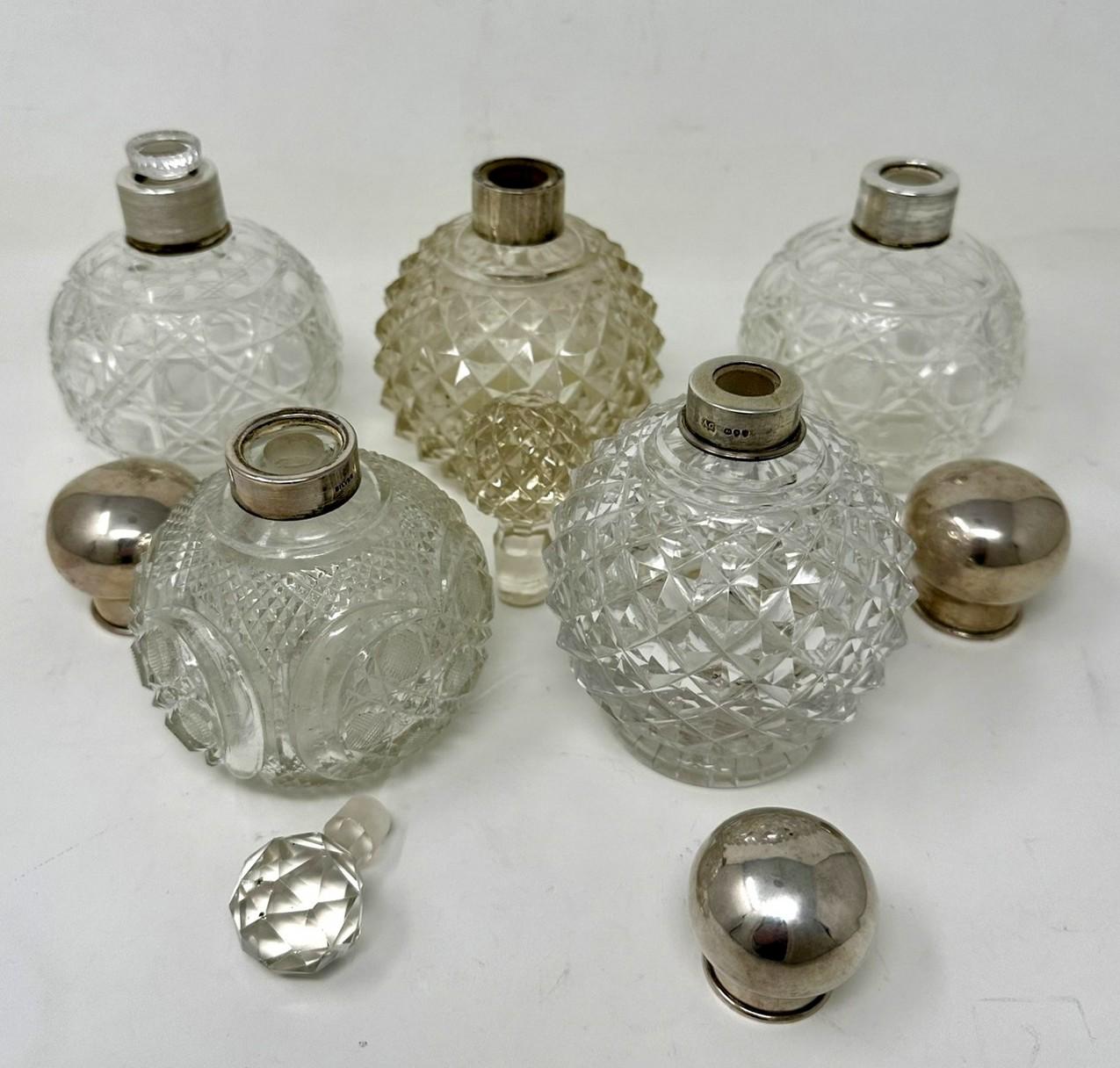 Set Antique English Crystal Sterling Victorian Silver Scent Perfume Bottles 1891 1