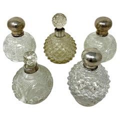 Set Antique English Crystal Sterling Victorian Silver Scent Perfume Bottles 1891