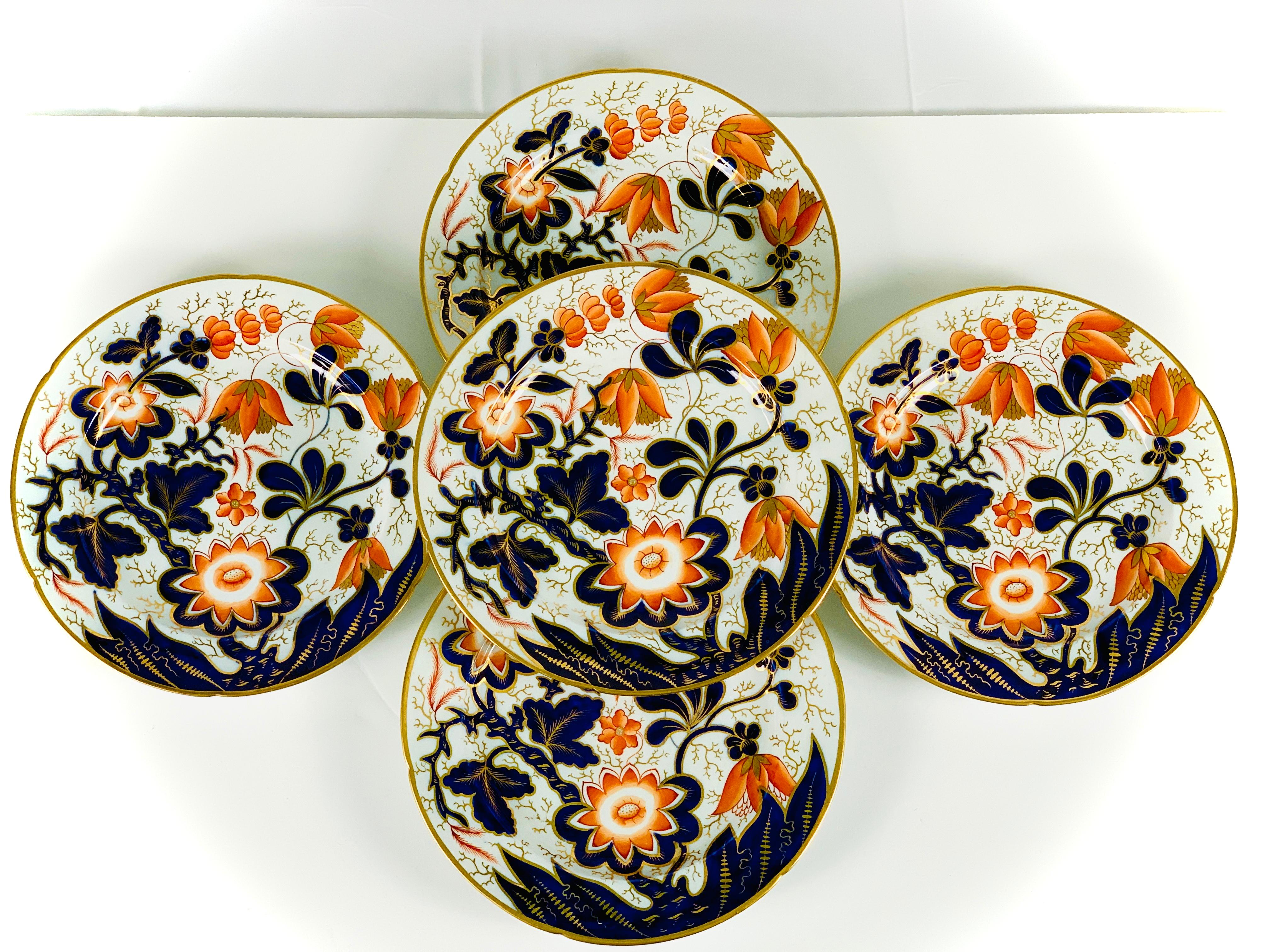 Set 58 Antique English Imari Dishes Dinner Plates Soup/Pasta Bowls Salad/Dessert In Excellent Condition In Katonah, NY