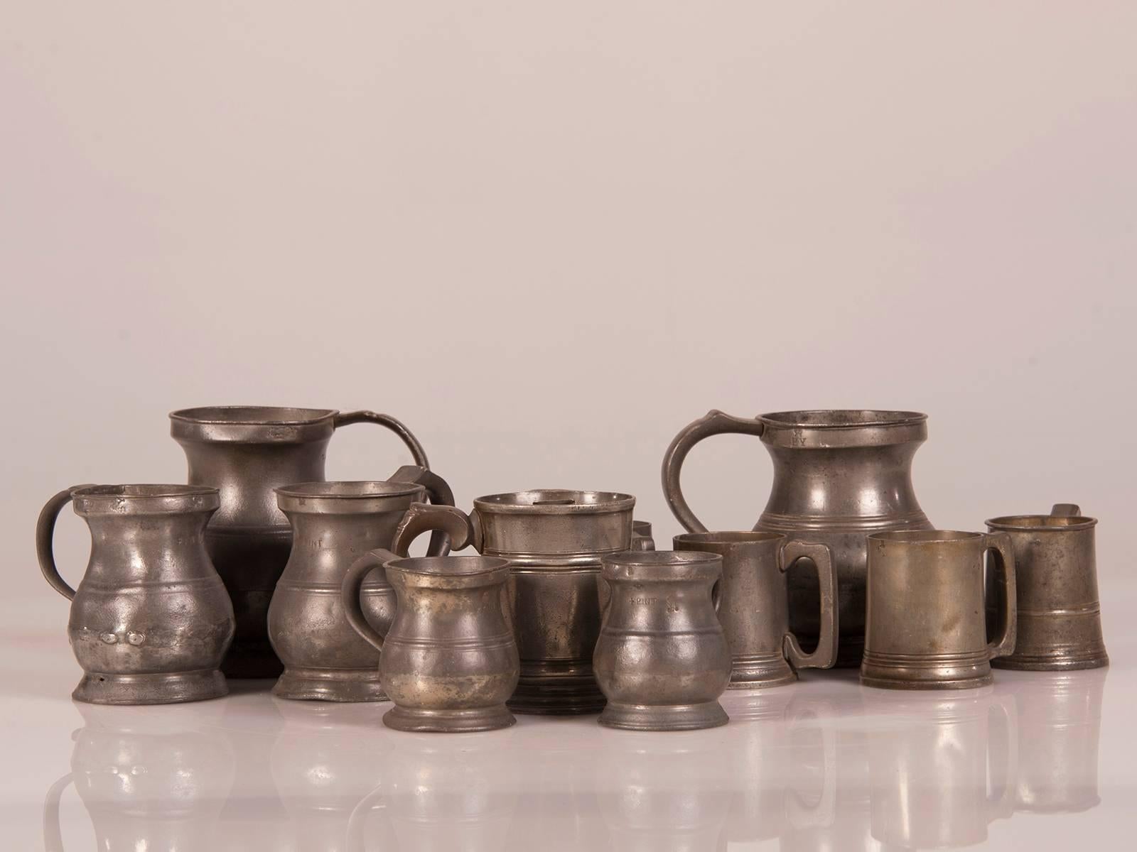 Tudor Set Antique English Pewter Cups and Pitchers, circa 1850 For Sale