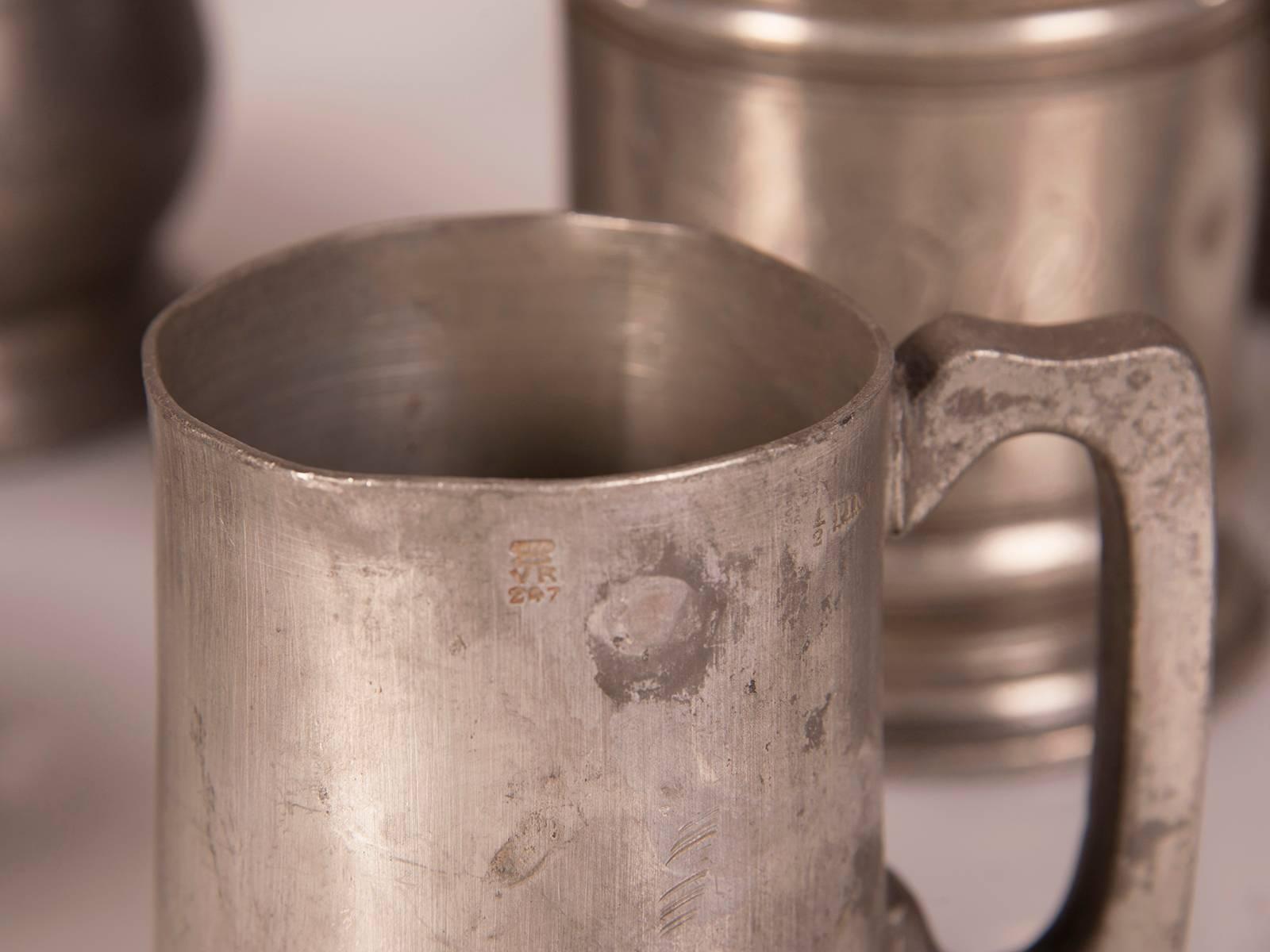 Cast Set Antique English Pewter Cups and Pitchers, circa 1850 For Sale