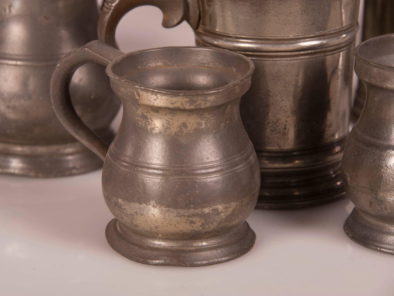 Set Antique English Pewter Cups and Pitchers, circa 1850 In Excellent Condition For Sale In Houston, TX