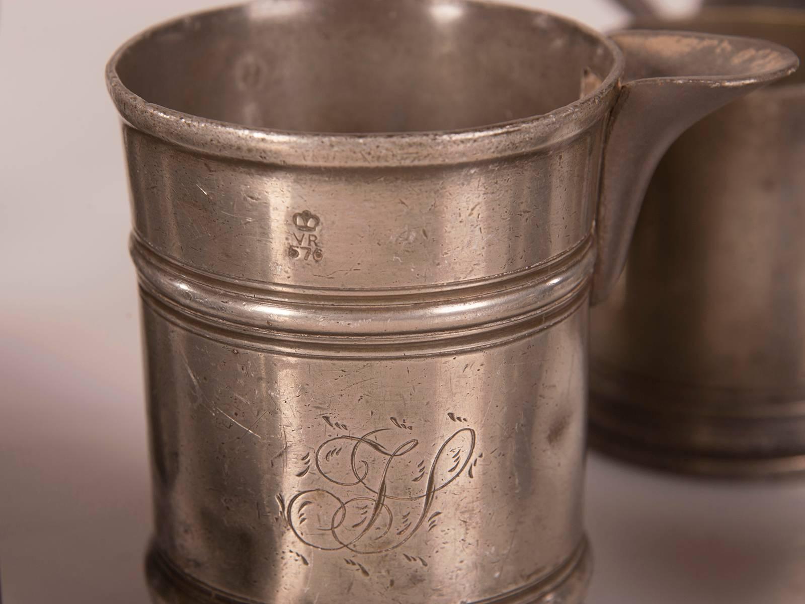 19th Century Set Antique English Pewter Cups and Pitchers, circa 1850 For Sale