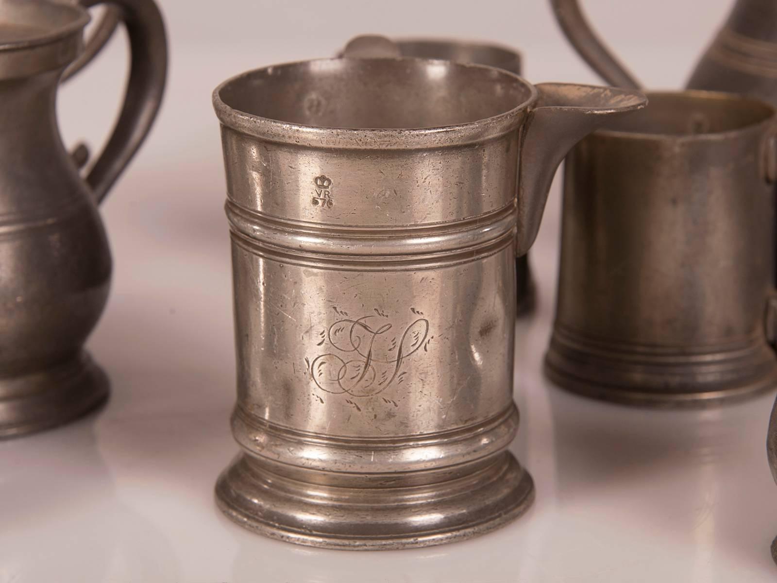 Set Antique English Pewter Cups and Pitchers, circa 1850 For Sale 2