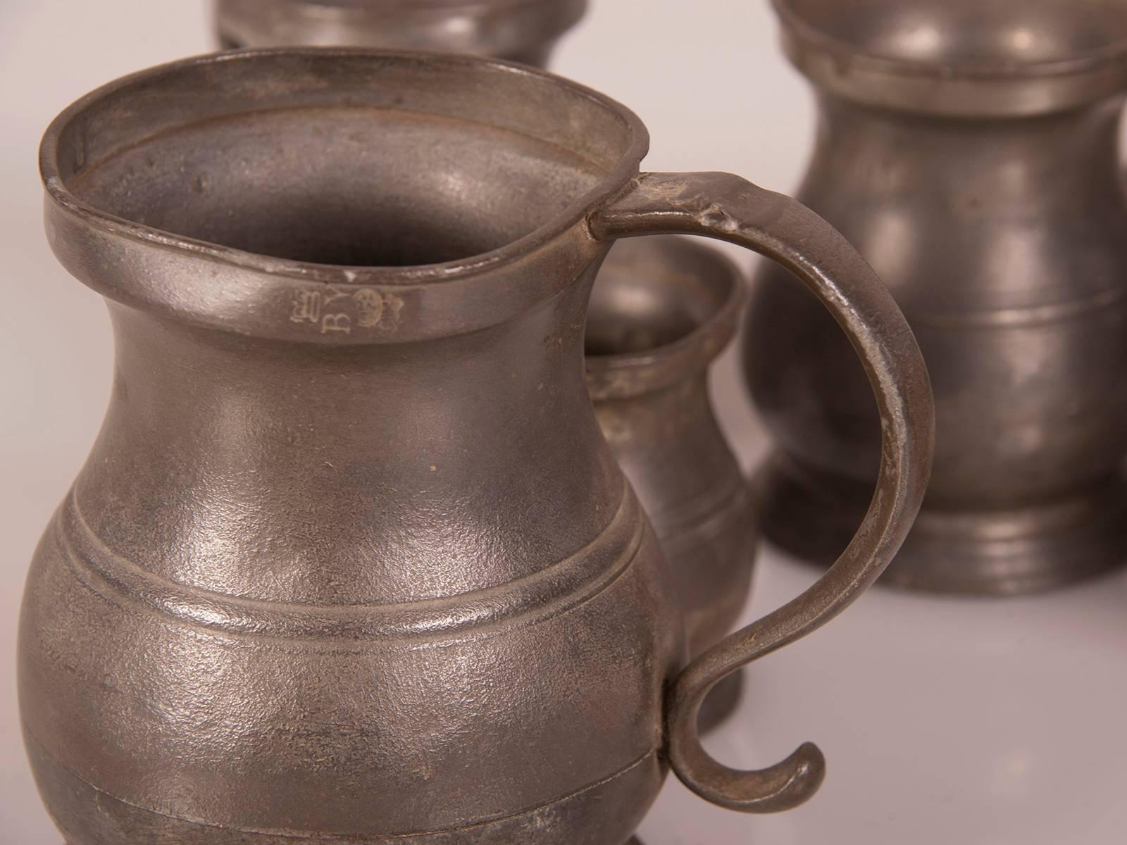 Set Antique English Pewter Cups and Pitchers, circa 1850 For Sale 3