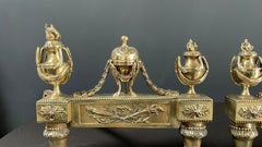 Set Antique French Andirons or Firedogs Brass