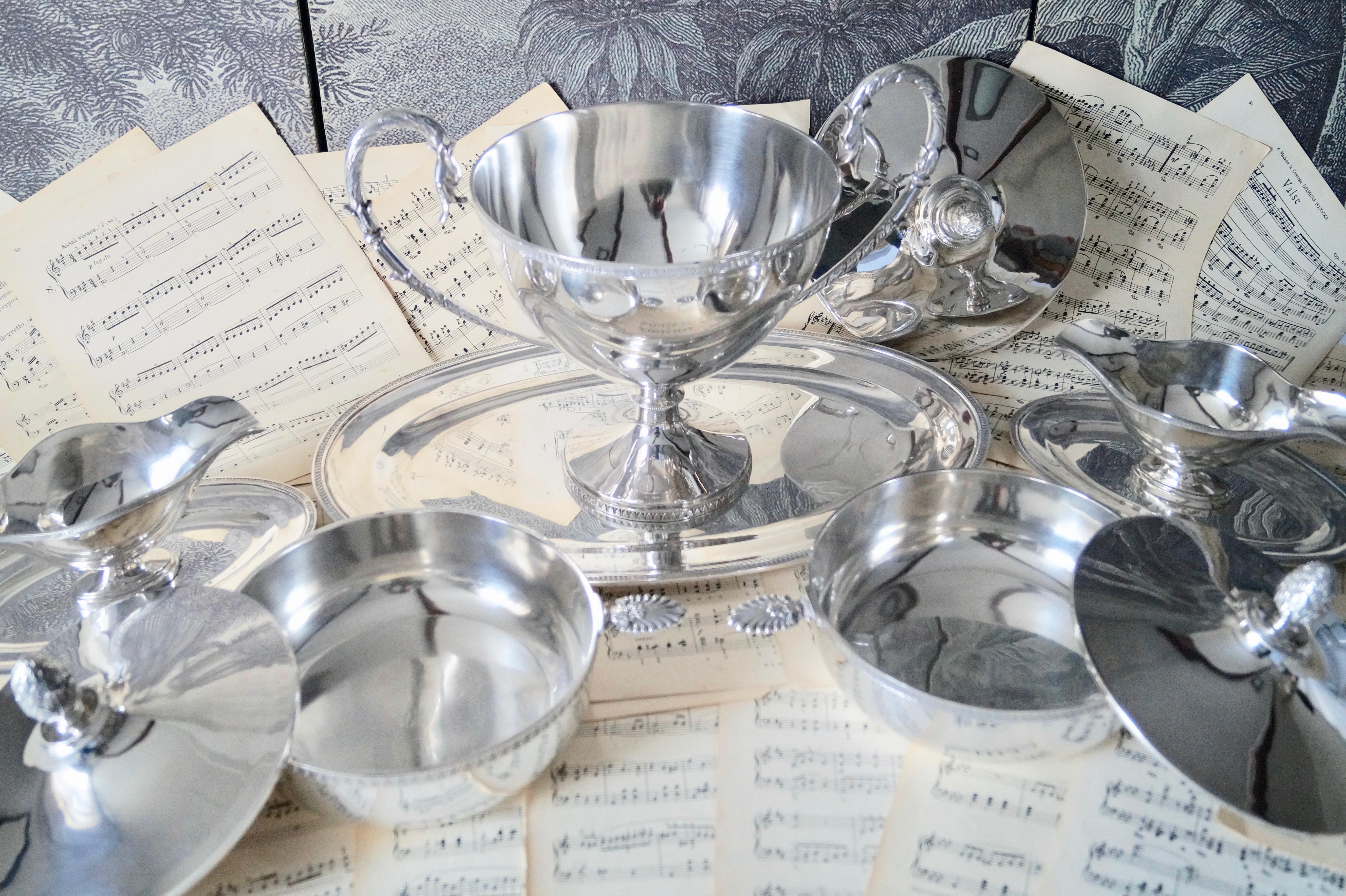 Set Antique French Silver Plated Tureens Serving Set Georgian Style 19 For Sale 6
