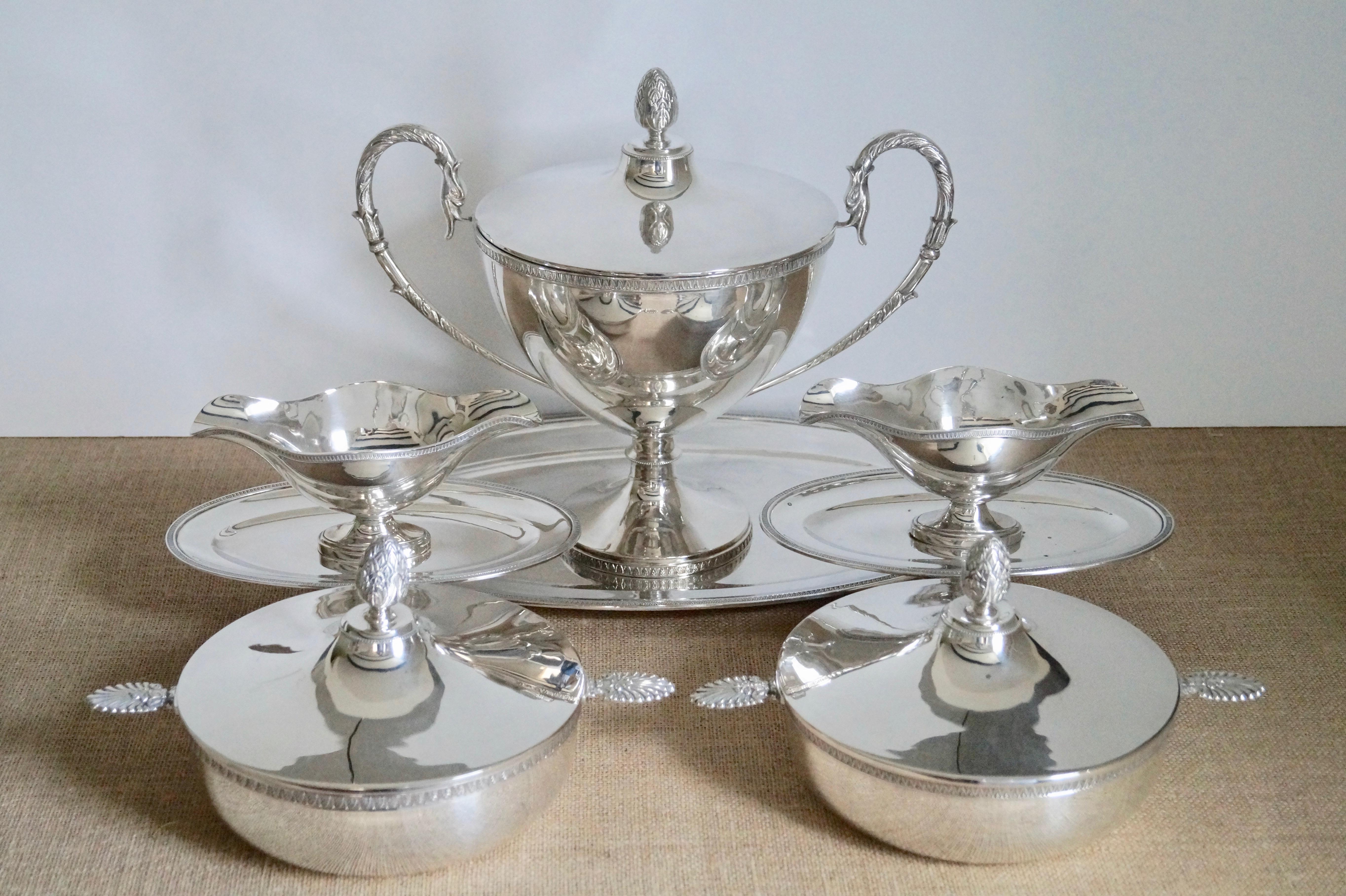 Silvered Set Antique French Silver Plated Tureens Serving Set Georgian Style 19 For Sale