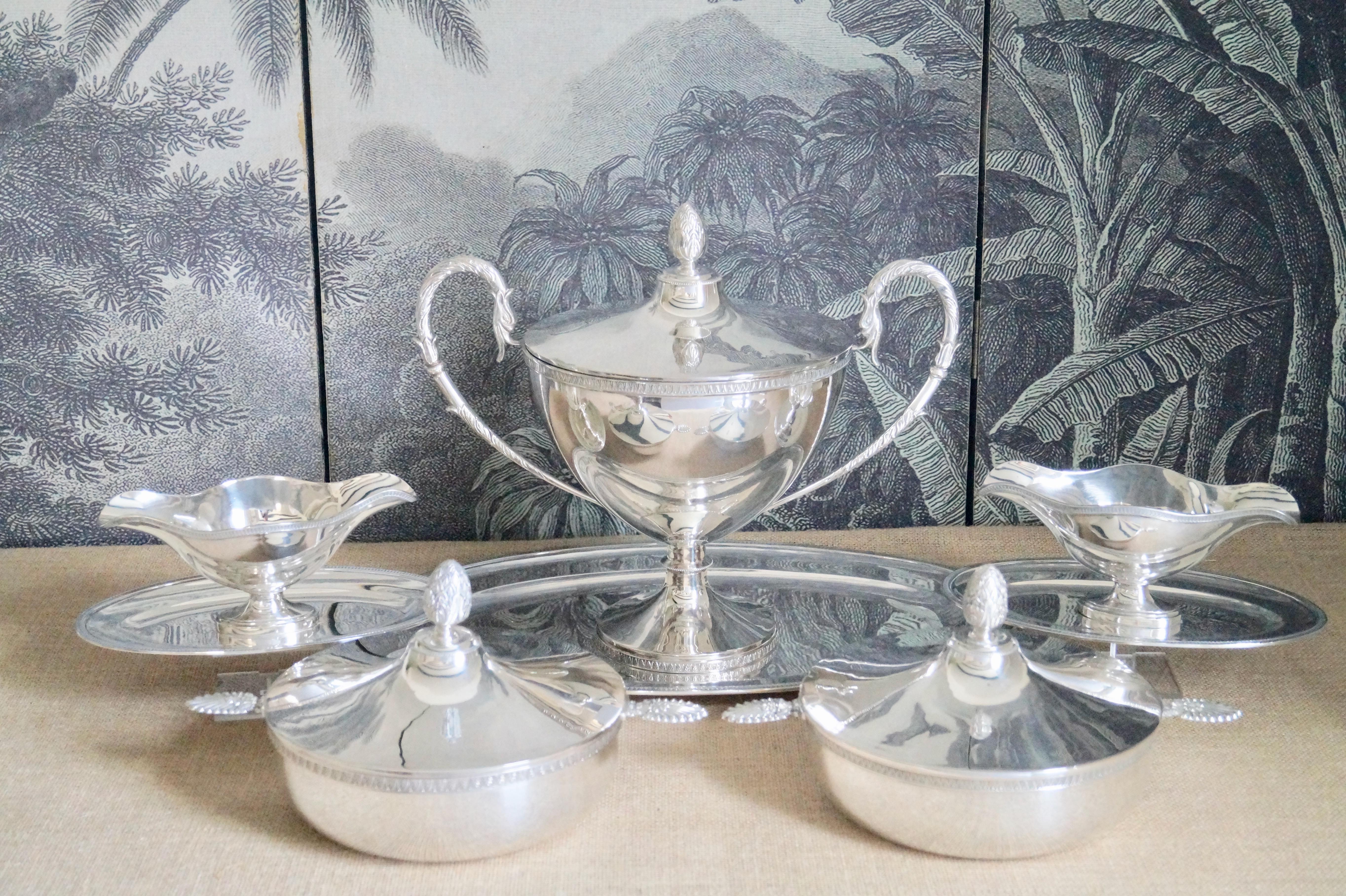Set Antique French Silver Plated Tureens Serving Set Georgian Style 19 For Sale 1